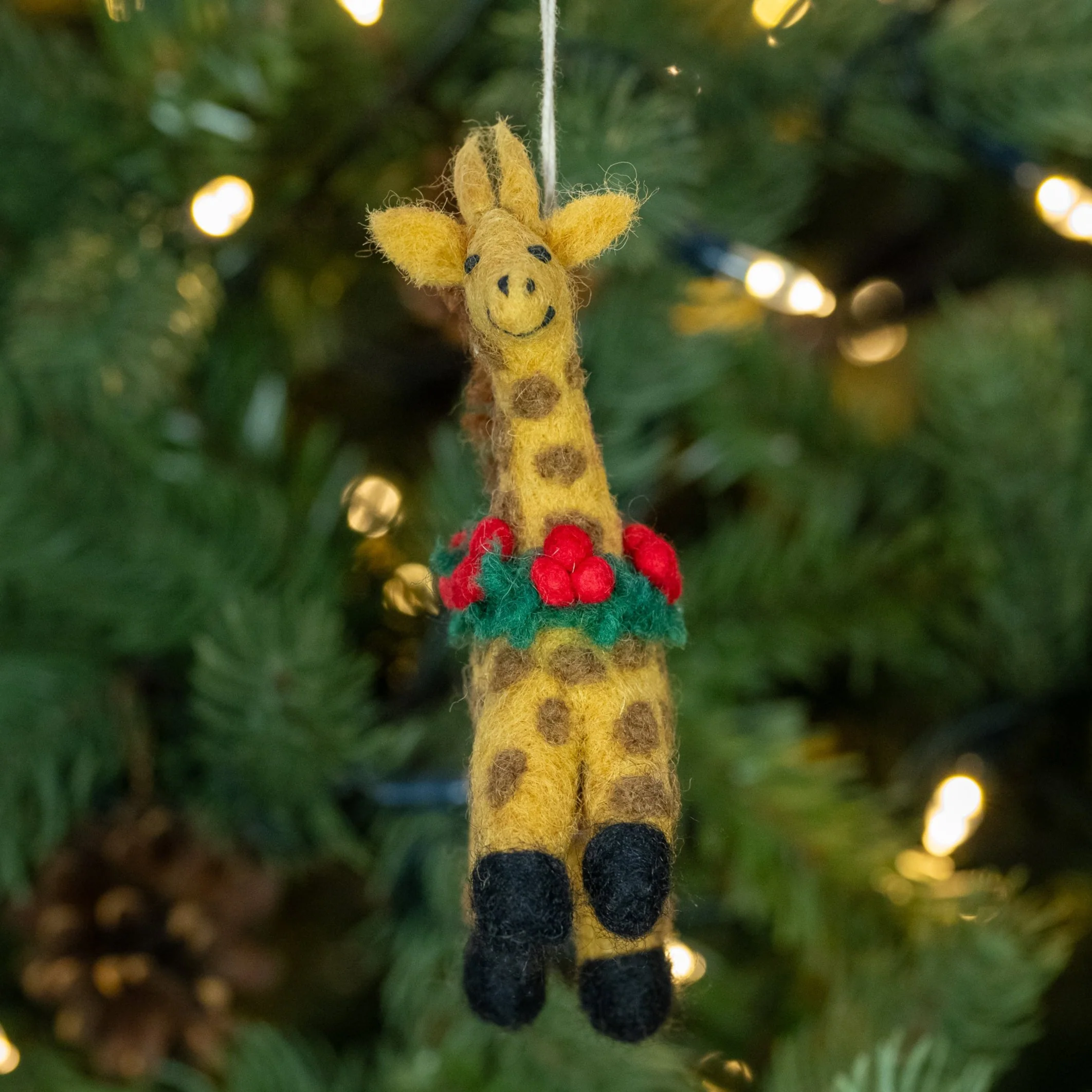 Giraffe with Holly Wreath | Handmade Christmas Decoration