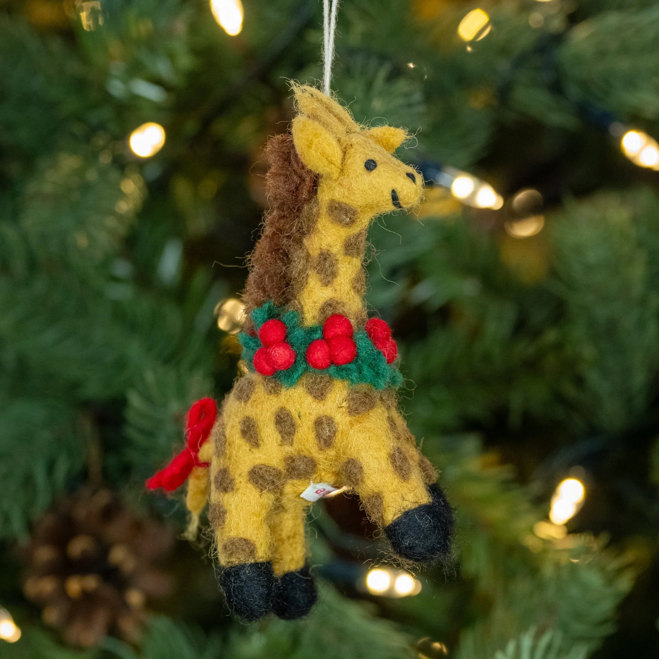 Giraffe with Holly Wreath | Handmade Christmas Decoration - Image 2