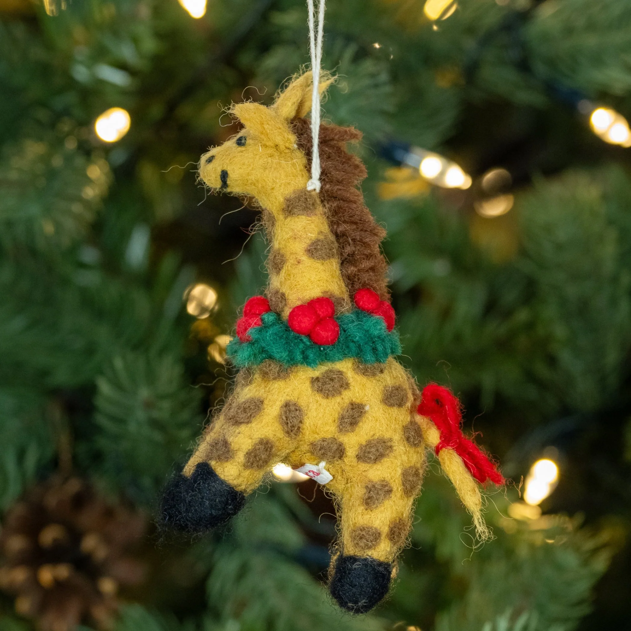 Giraffe with Holly Wreath | Handmade Christmas Decoration - Image 3