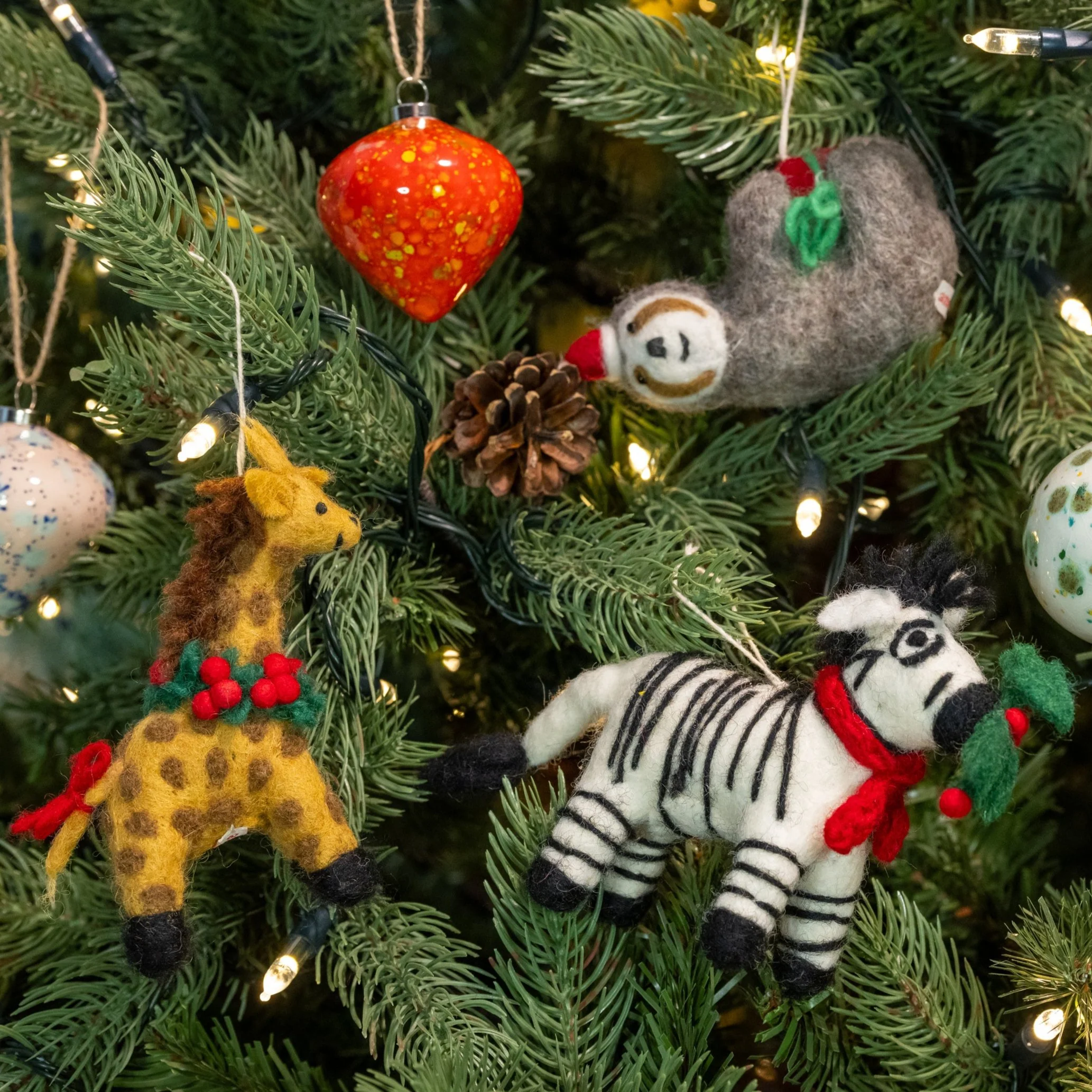 Giraffe with Holly Wreath | Handmade Christmas Decoration - Image 4