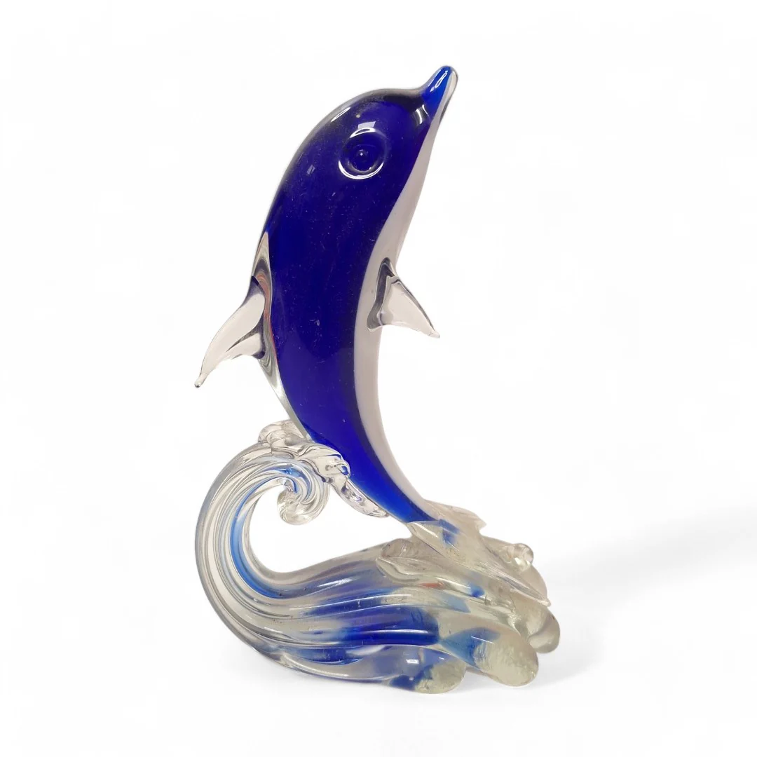 Glass Dolphin Figurine Ornament Collectable Blue Clear | Preloved