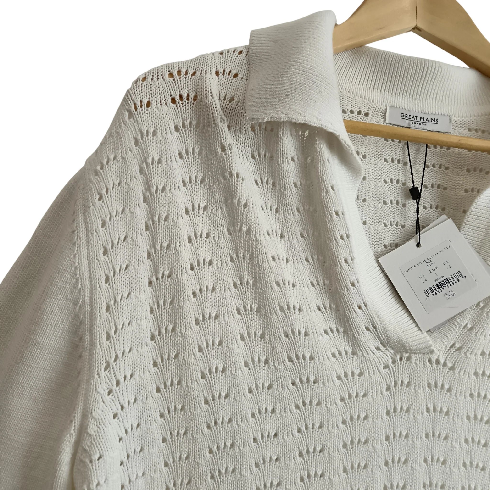 Great Plains Ladies Knitted White Top Collared UK Large -Tags On - Womenswear | Pre-loved - Image 4