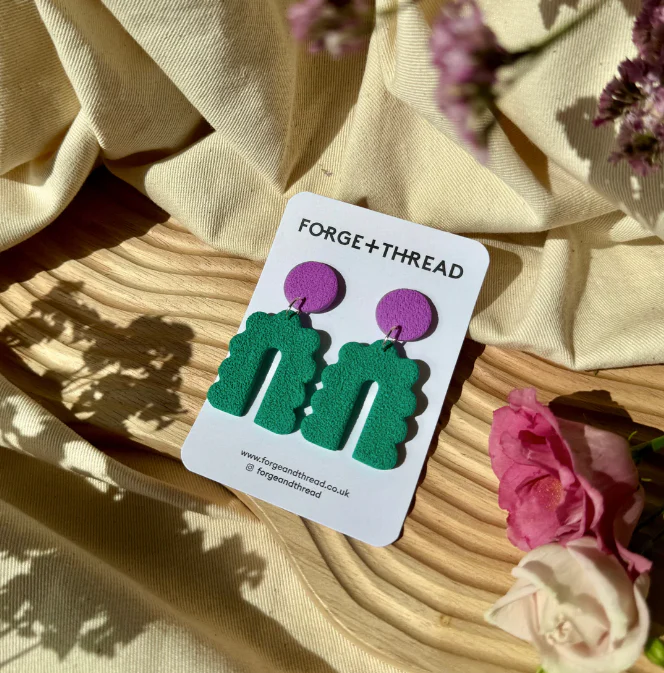 Green and Lilac Scalloped Arch Earring | Forge + Thread - Image 3