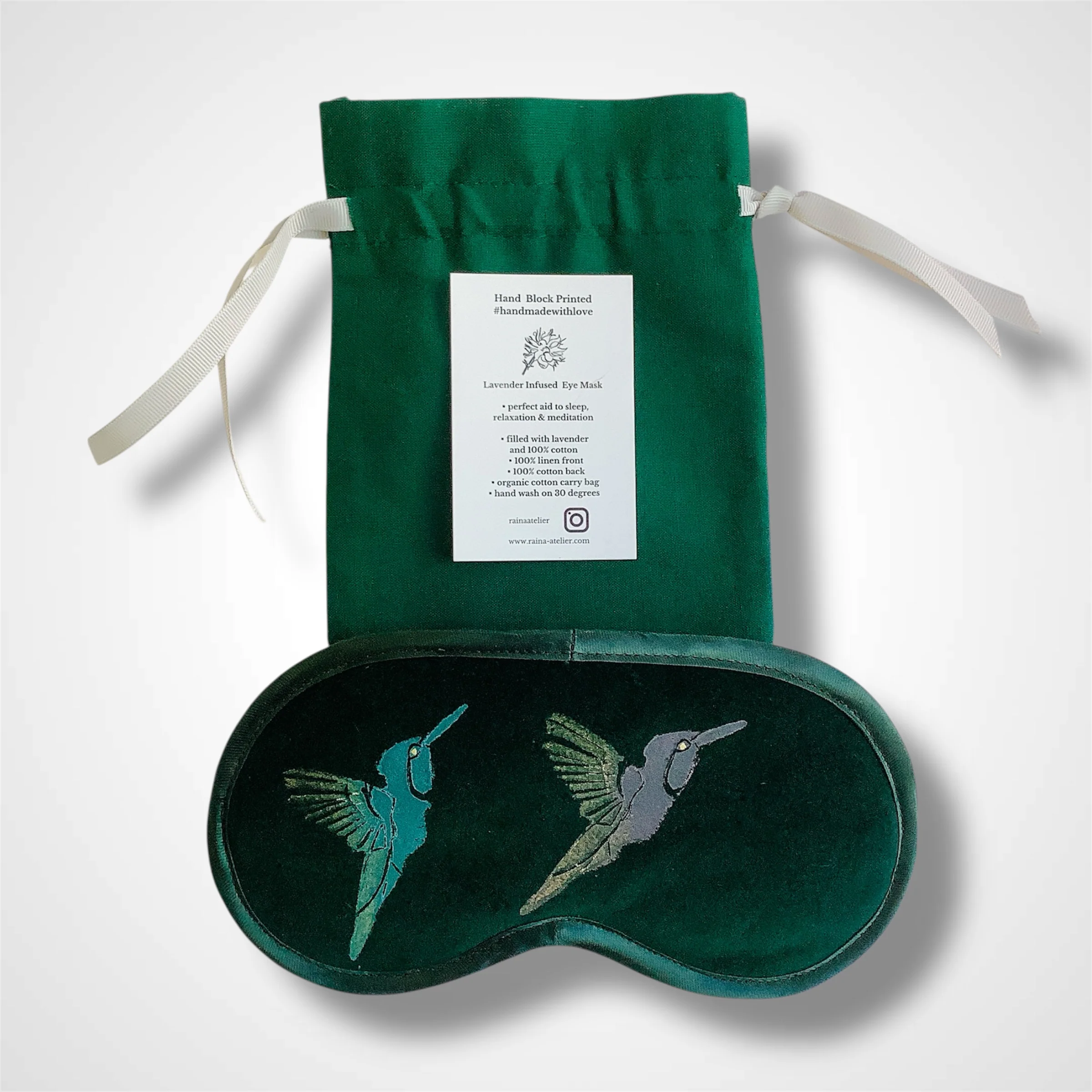 Green Humming bird | Eye mask | Raina Atelier - Image 4
