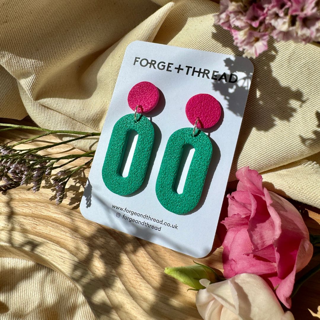 Green Textured Oval drop Earrings | Forge + Thread - Image 3