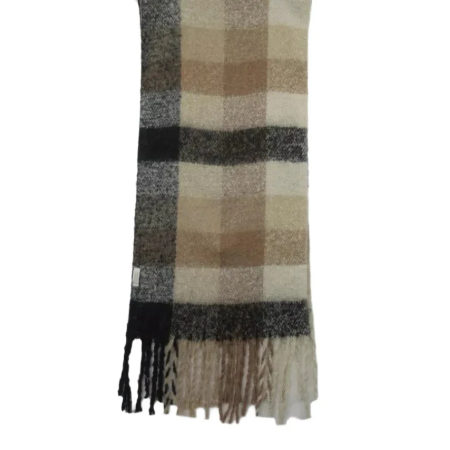 Gregory Ladner 19"x74"Brown Check Wool Scarf Womenswear | Preloved