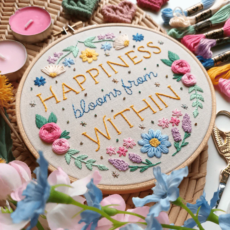 Happiness blooms from within | DIY Embroidery Kit | EmBeaRoidery - Image 2