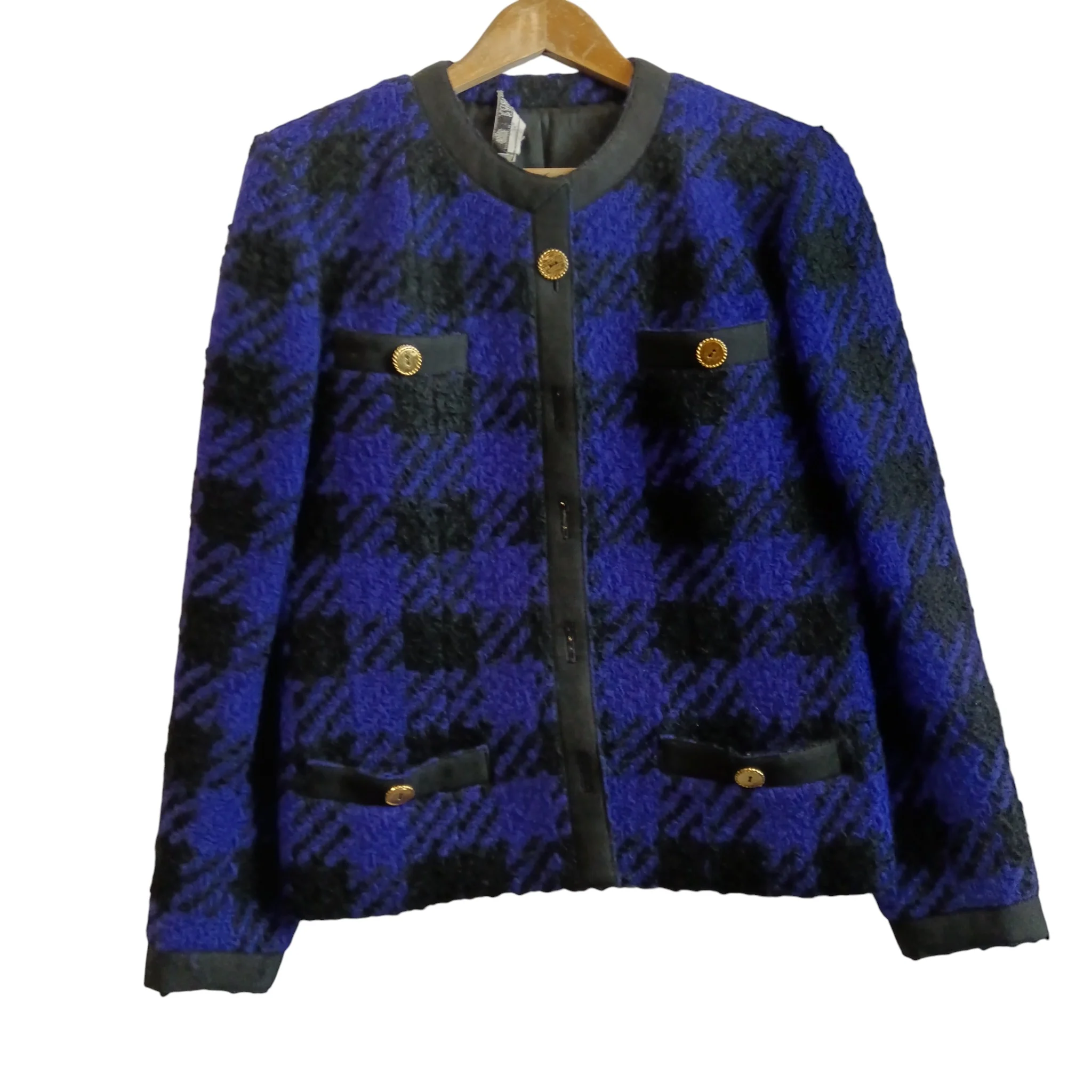 Hardy Amies Vintage Black and Purple Short Tweed Women's Jacket UK Large-  Womenswear | Pre-loved