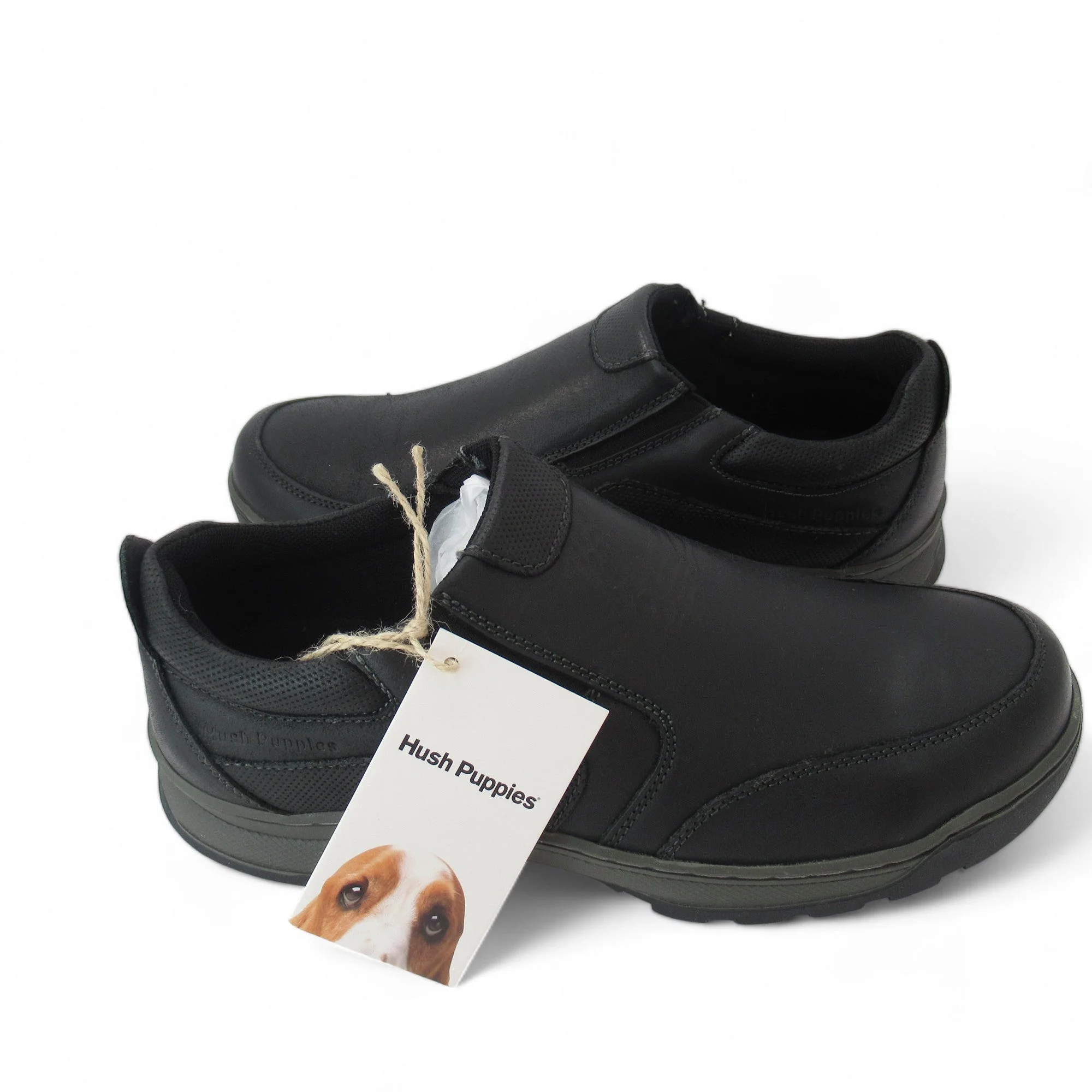 Hush Puppies UK 6 Black Leather Slip On Shoes Menswear | Preloved - Image 3