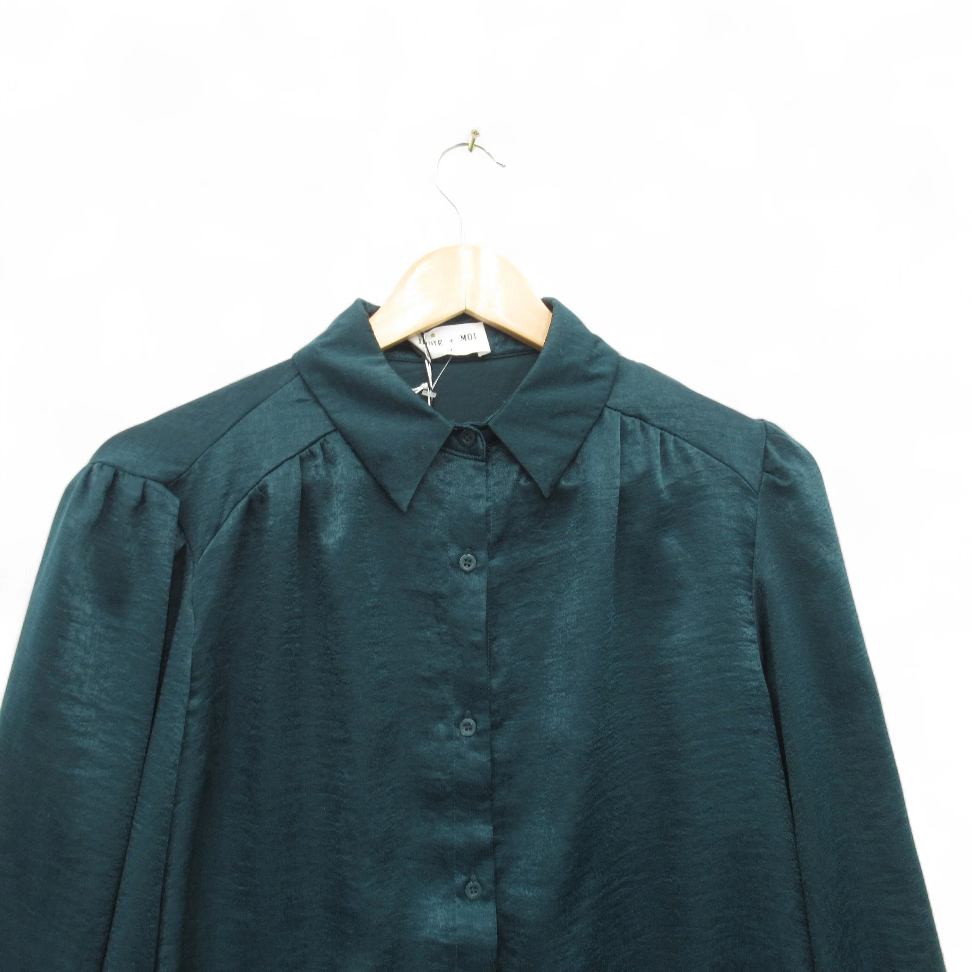 Indie + Moi Shirt Blouse UK 14 Green Satin Womenswear | Pre-loved - Image 2