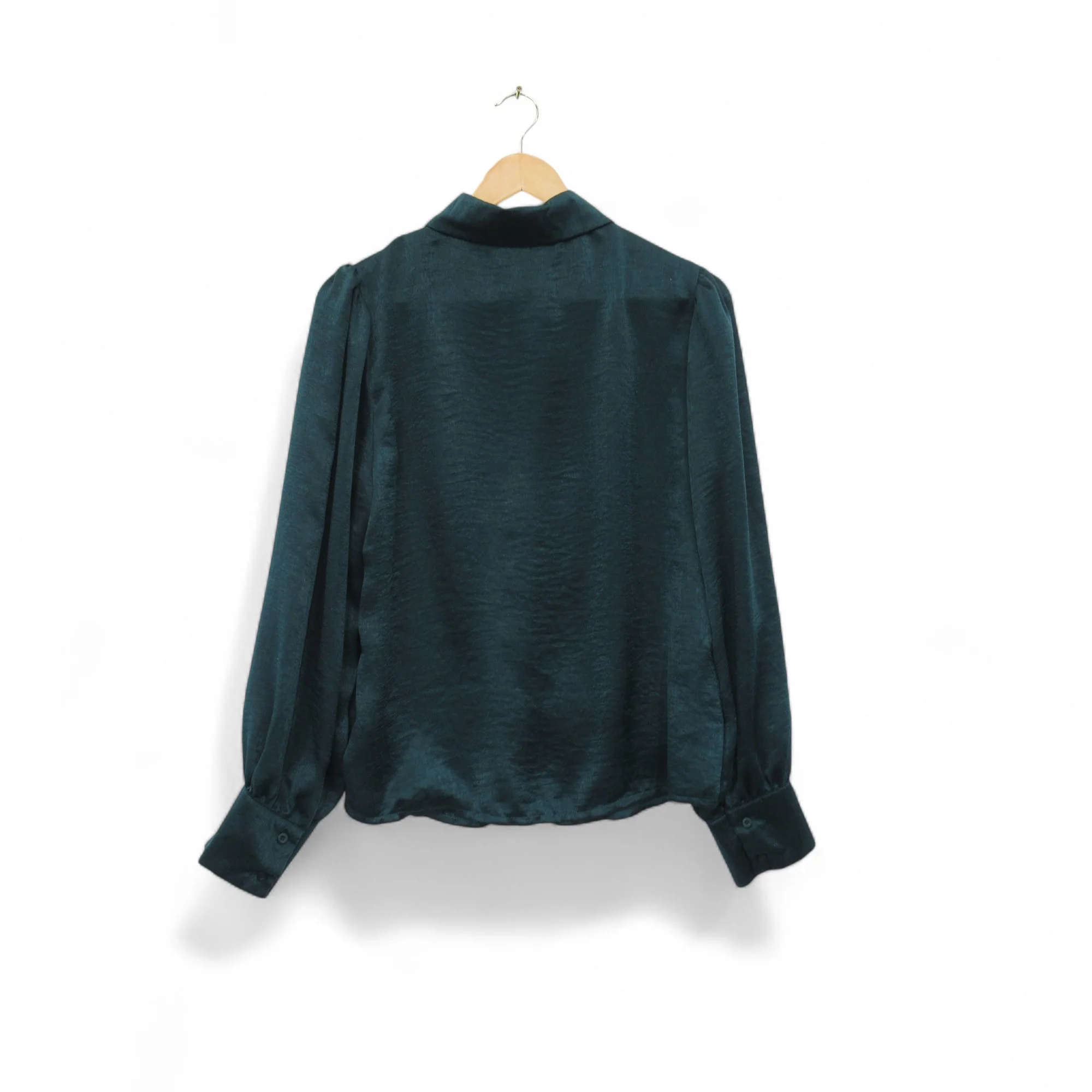 Indie + Moi Shirt Blouse UK 14 Green Satin Womenswear | Pre-loved - Image 4