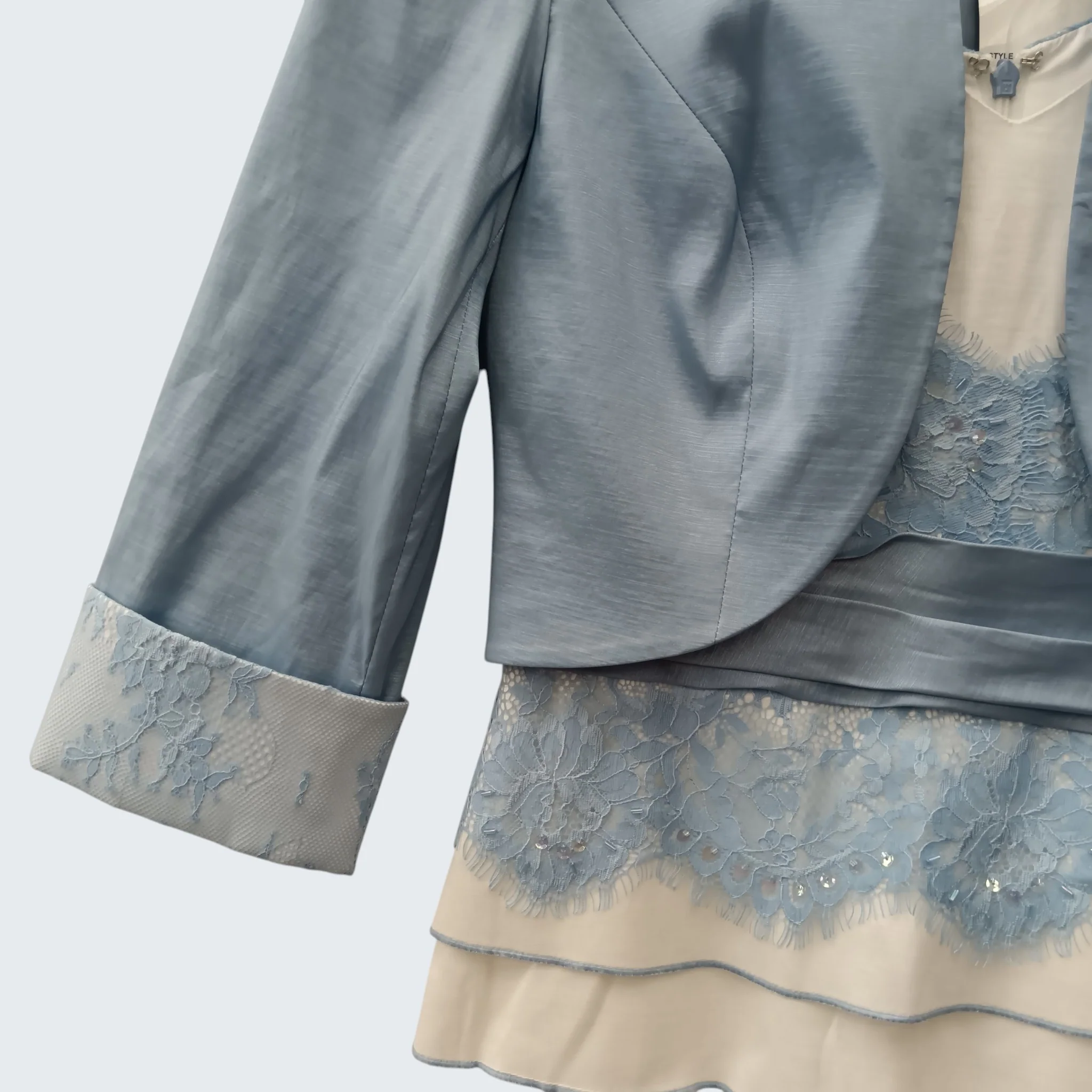 Ispirato Mother Of Bride Outfit Cream / Sky Blue Lace Details Dress With Matching Jacket  UK 10 -Tags On - Womenswear | Pre-loved - Image 3