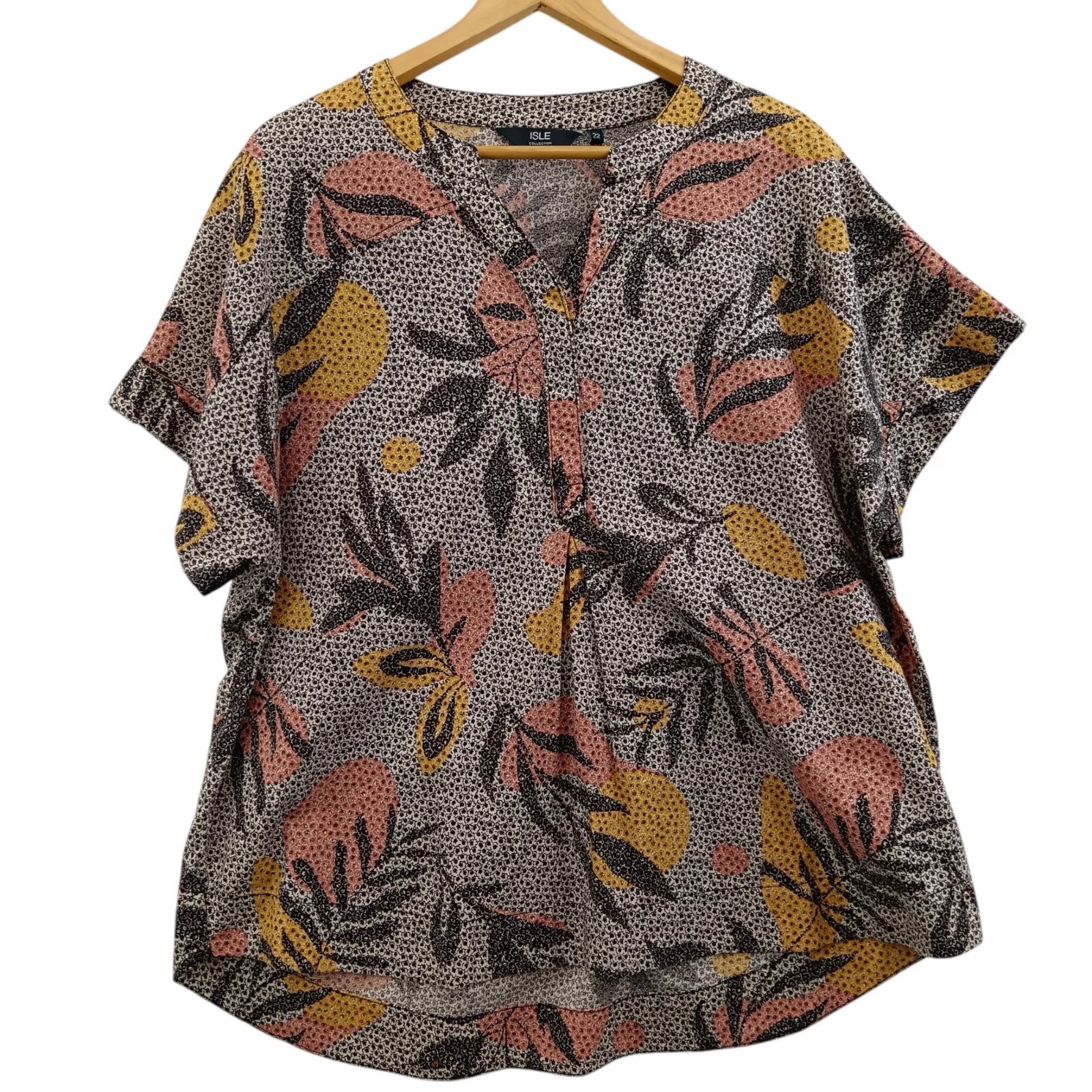 Isle Collection Ladies Dusky Pink & Yellow Botanical Blouse UK 22 Womenswear | Pre-loved