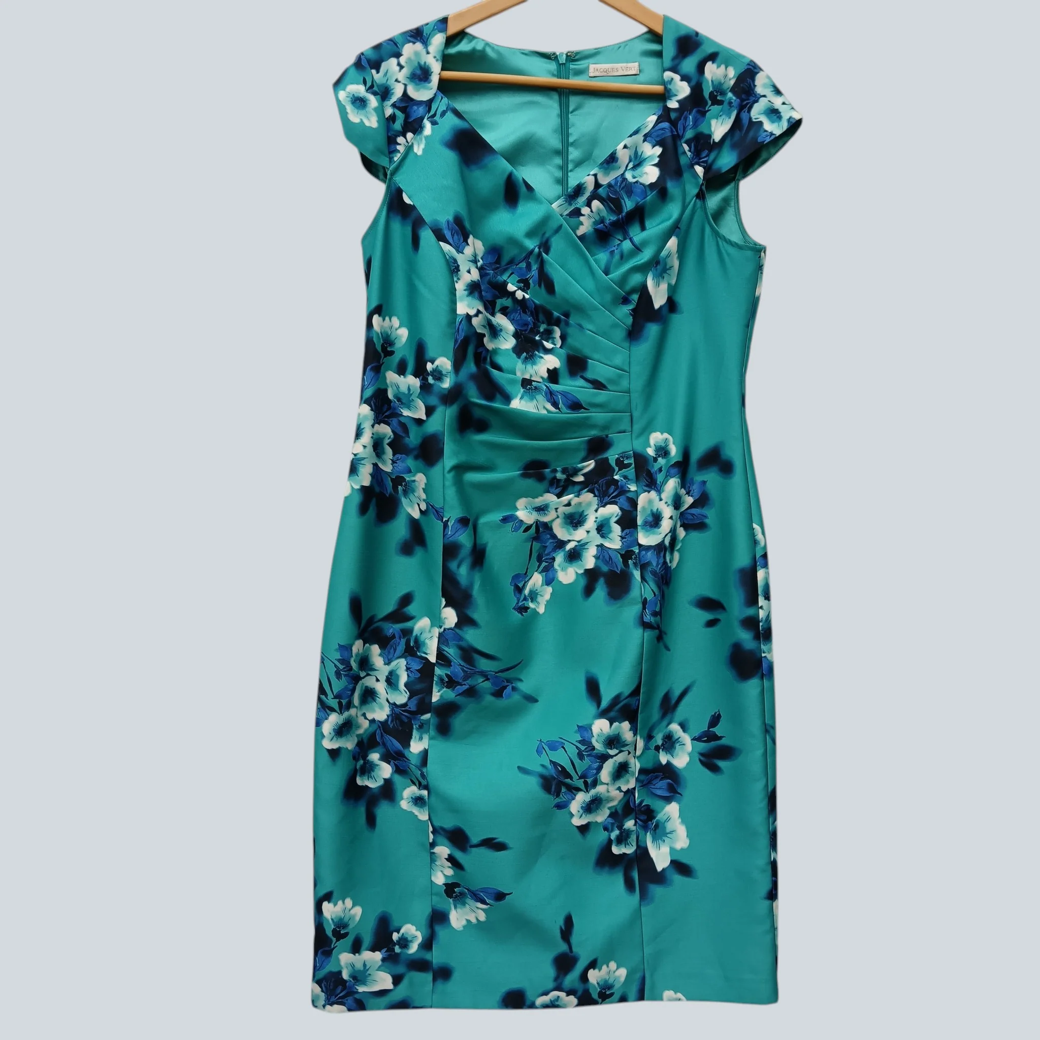 Jacques Vert Turquoise Floral Print Mother of Bride Dress UK Large Womenswear | Pre-loved