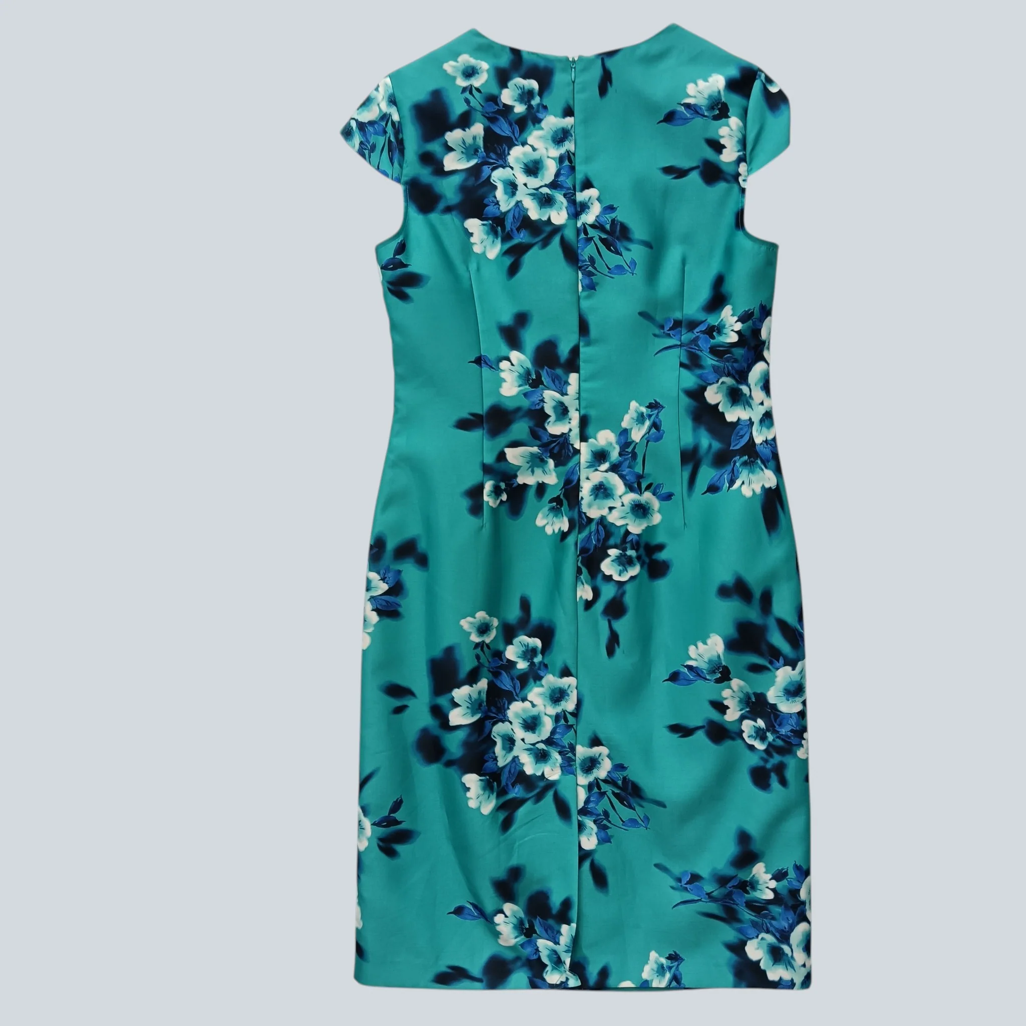 Jacques Vert Turquoise Floral Print Mother of Bride Dress UK Large Womenswear | Pre-loved - Image 2