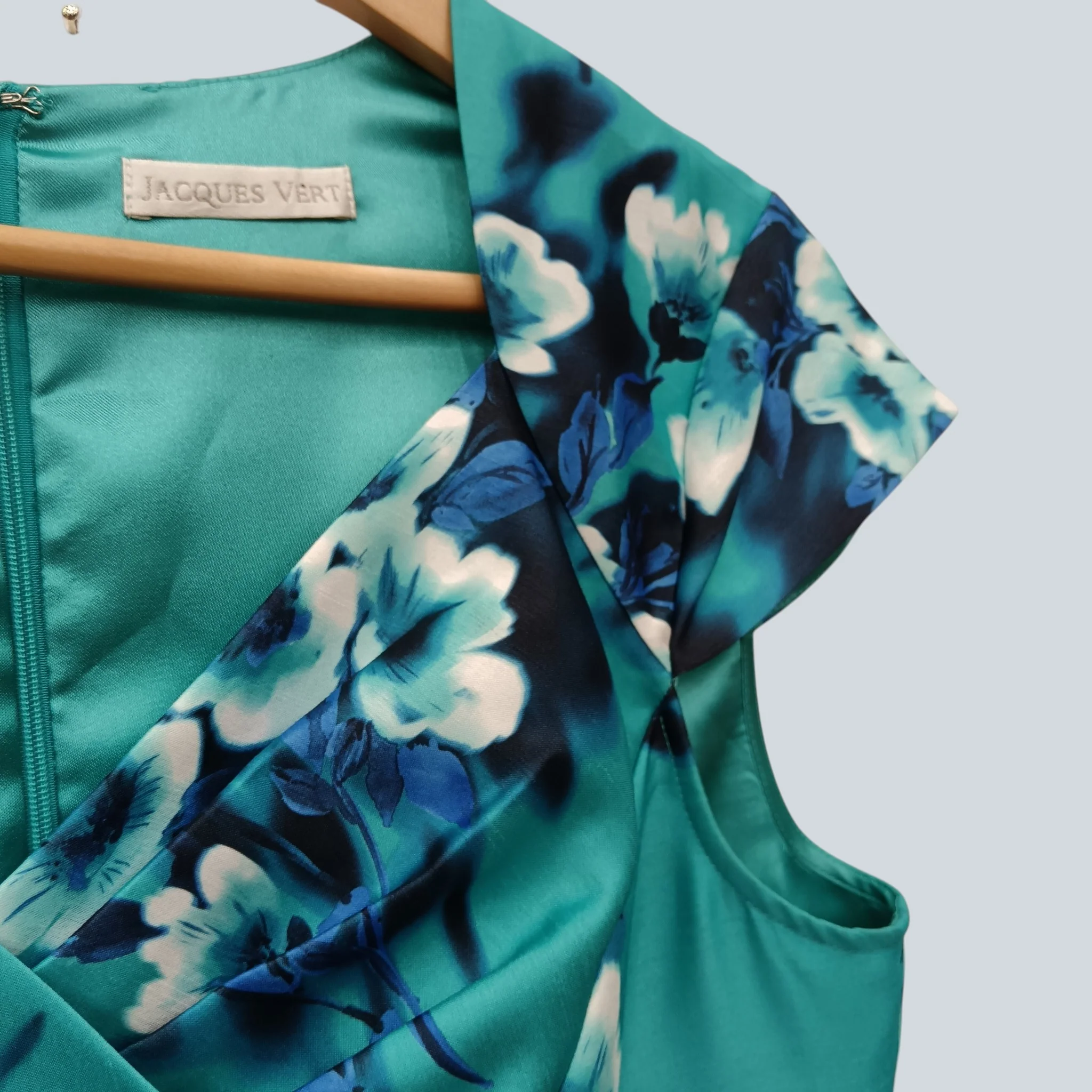 Jacques Vert Turquoise Floral Print Mother of Bride Dress UK Large Womenswear | Pre-loved - Image 3