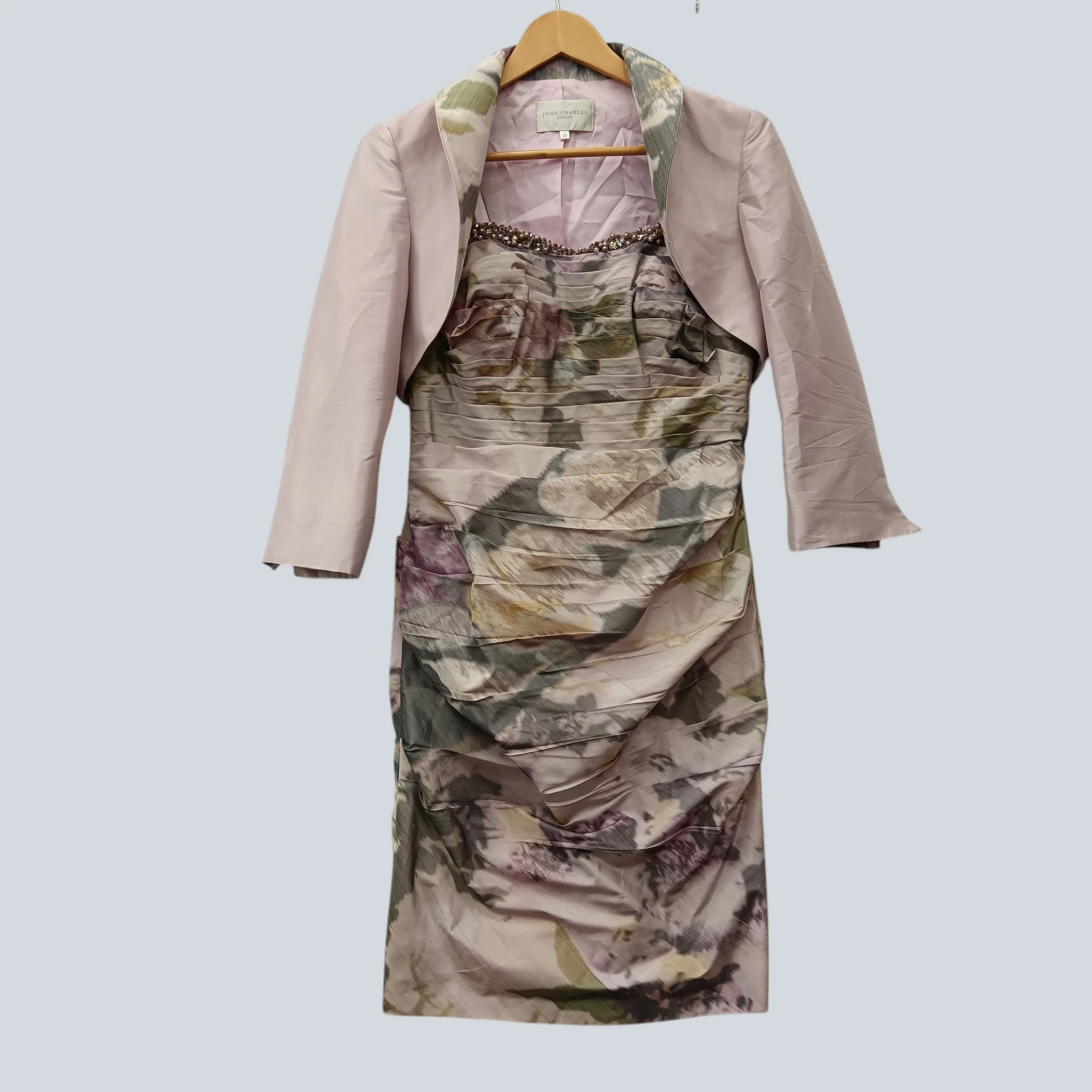 John Charles Mother Of Bride Outfit Pink Floral Dress With Matching Jacket  UK 10  - Womenswear | Pre-loved