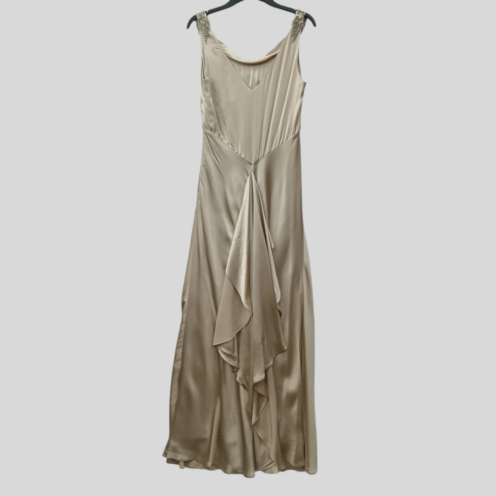 John Lewis Wedding Special Occasion Full Length Champagne Satin Dress UK 12 - Womenswear | Pre-loved - Image 2
