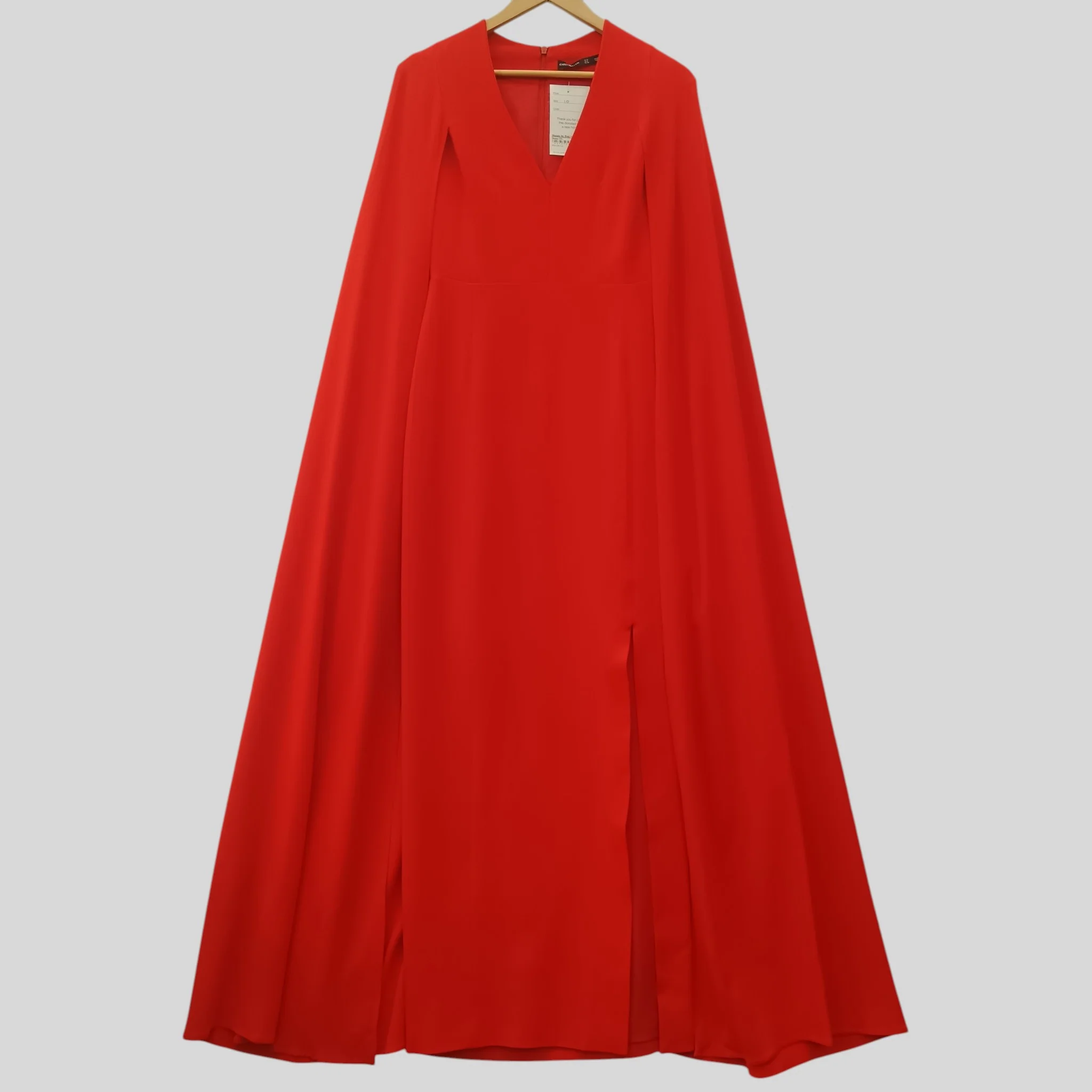 Karen Millen Full Length Special Occasion Red Dress Cape Sleeves Side Slits UK 10 Womenswear | Pre-loved