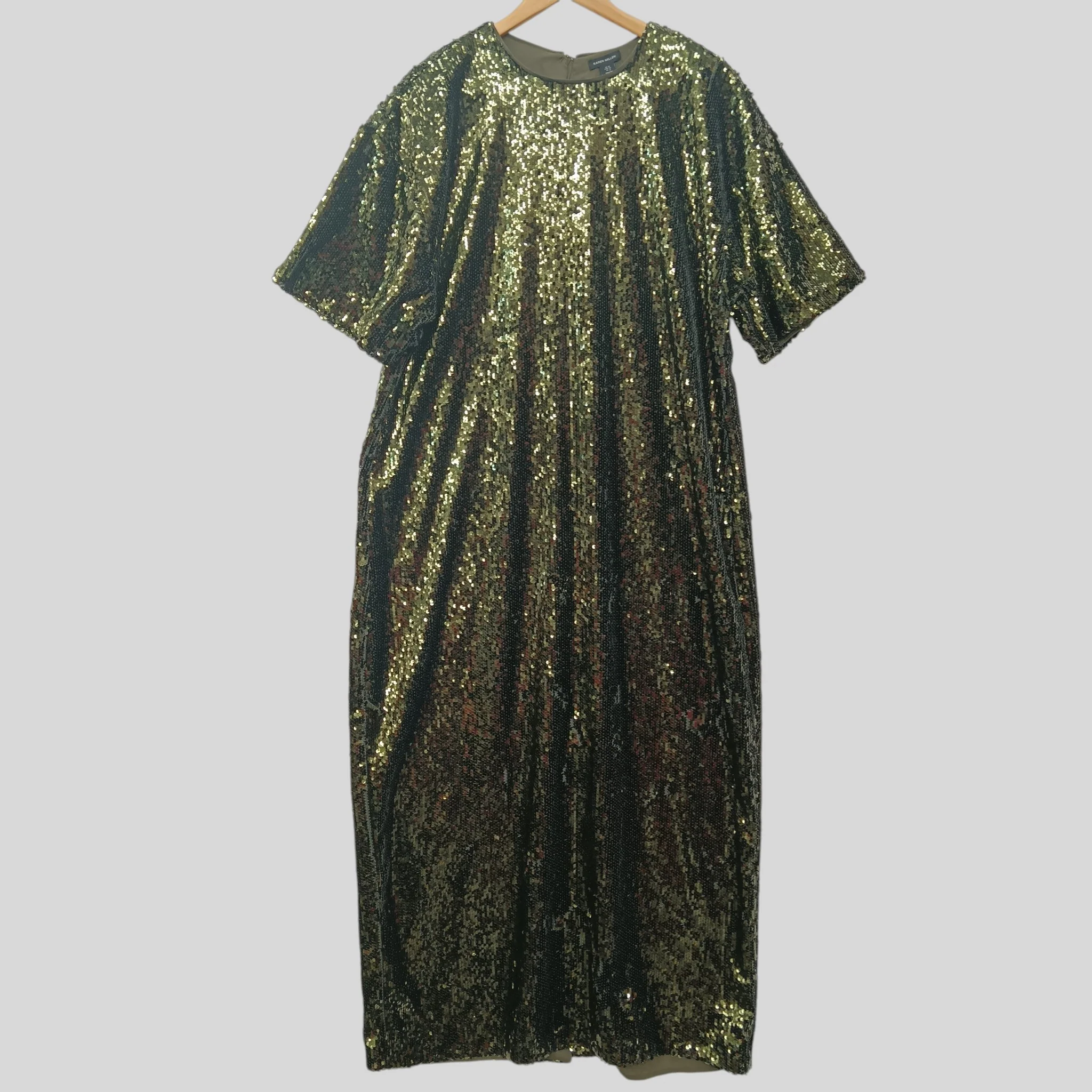 Karen Millen Green Sequins Ladies Long Dress  Short Sleeve UK 18  Womenswear | Pre-loved