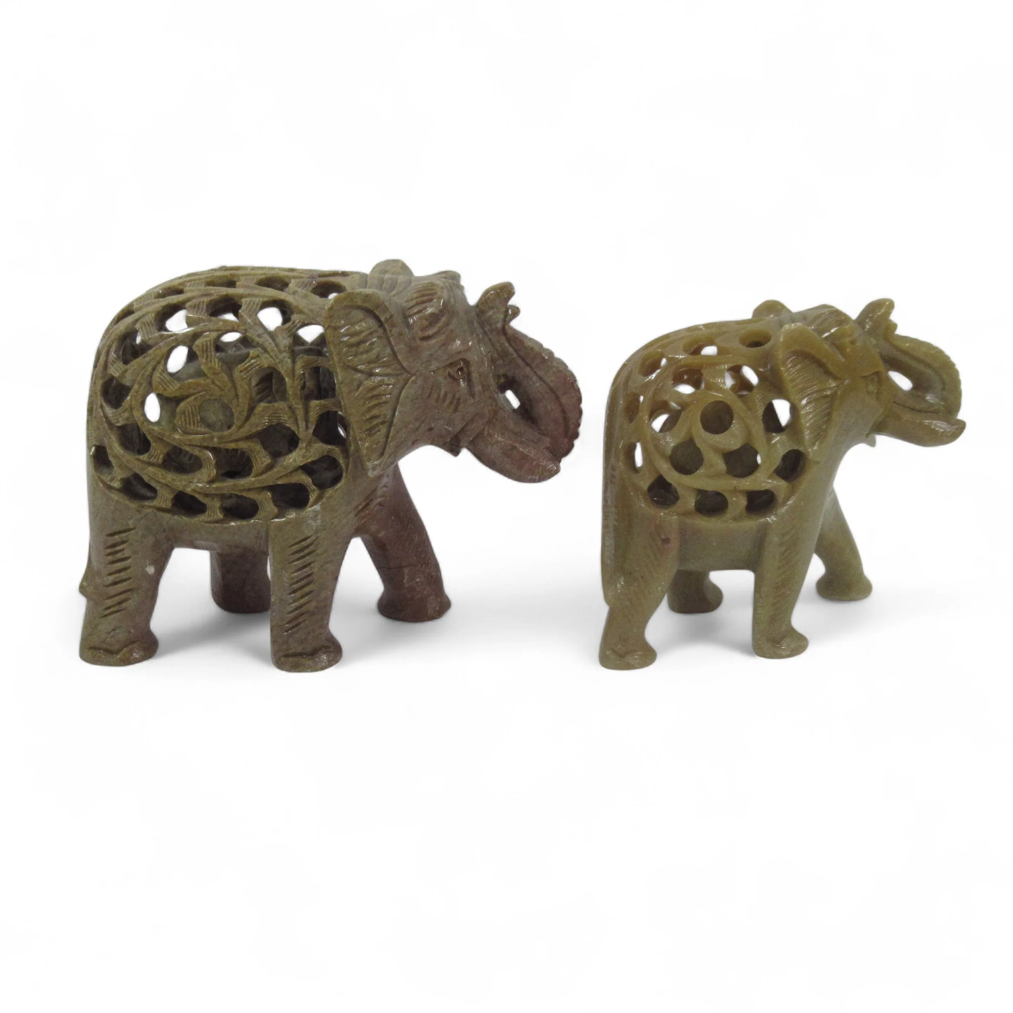 2x Undercut Carved Soapstone Elephant Figurines Unmarked | Pre-loved - Image 2