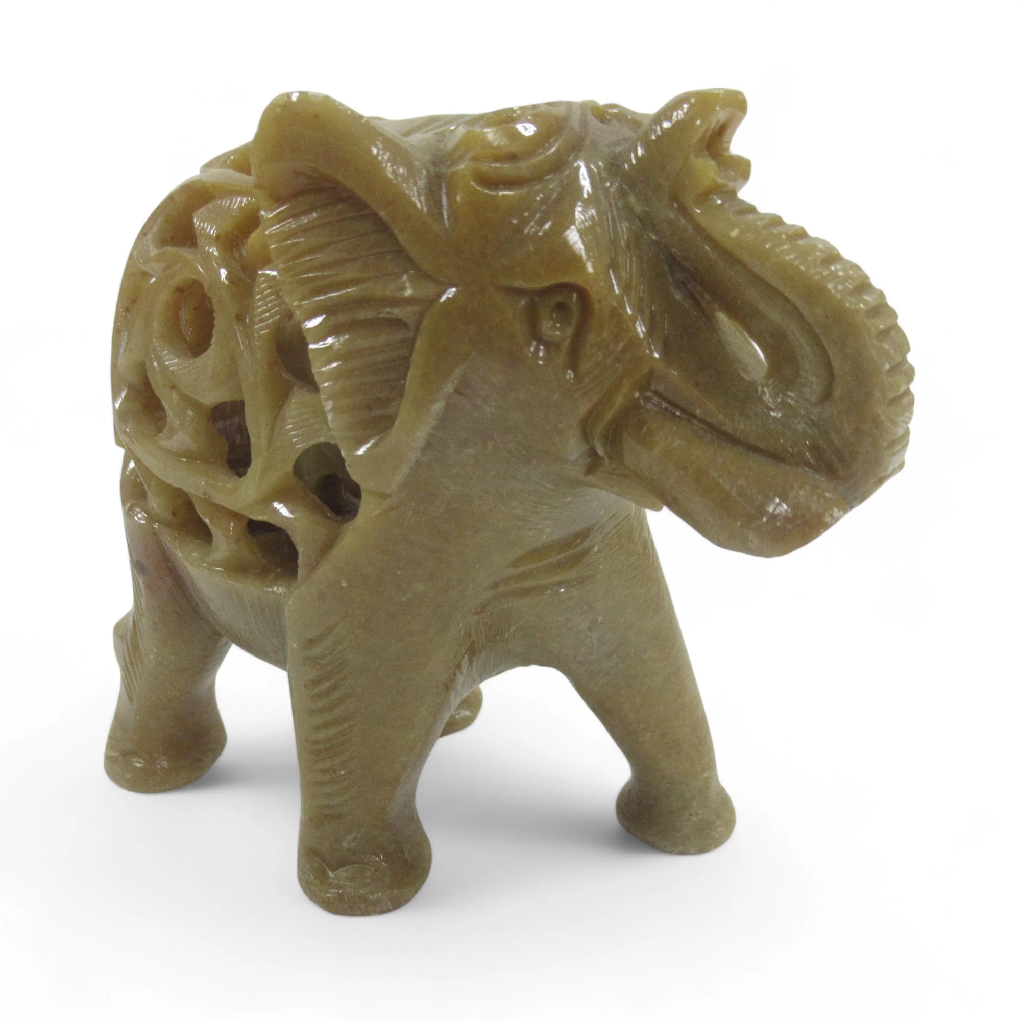 2x Undercut Carved Soapstone Elephant Figurines Unmarked | Pre-loved - Image 3