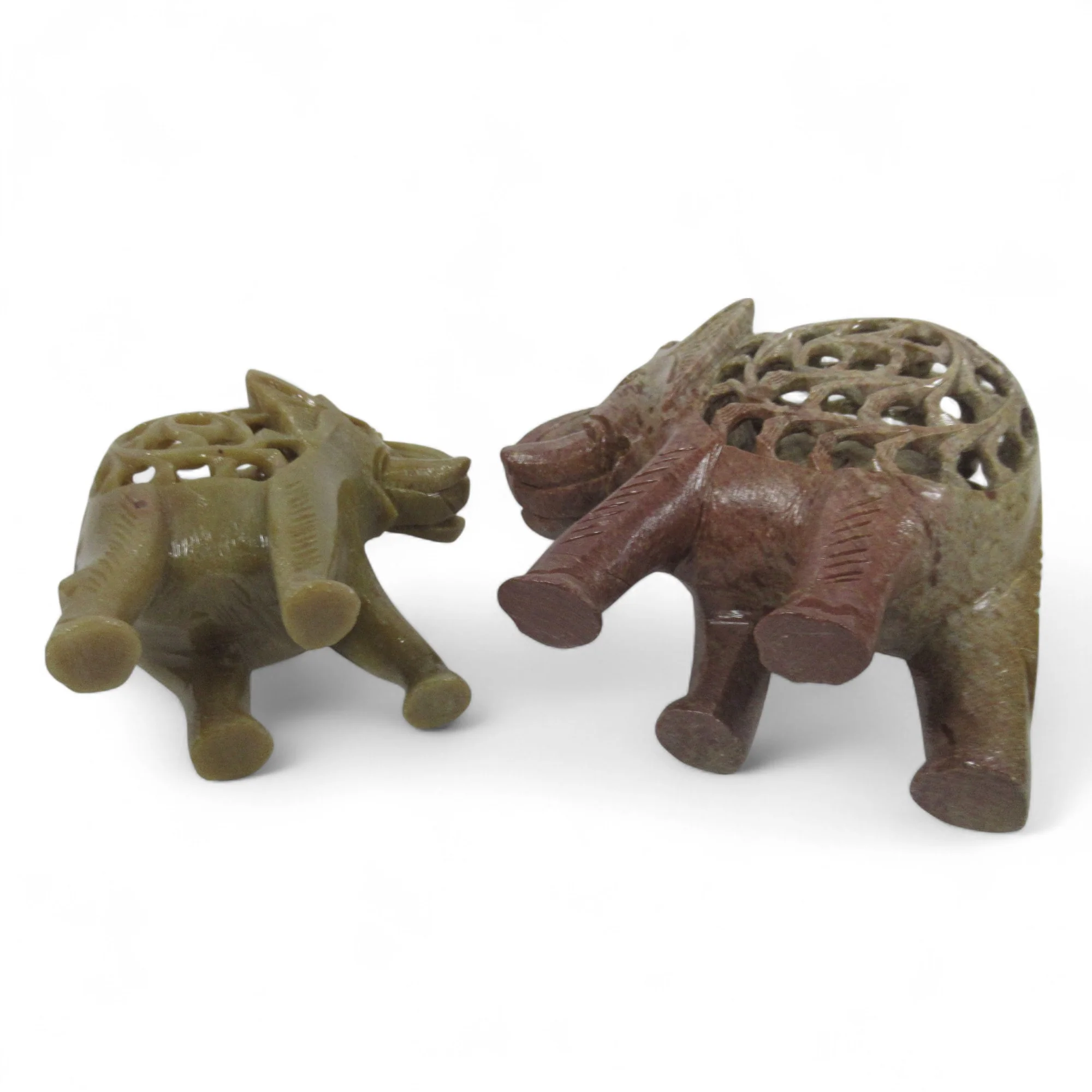 2x Undercut Carved Soapstone Elephant Figurines Unmarked | Pre-loved - Image 6