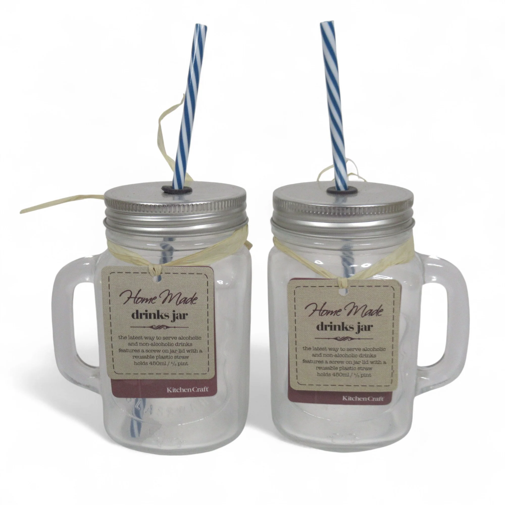 KitchenCraft Drinks Jar w/ Straw Set 450ml Kitchenware | Pre-Loved