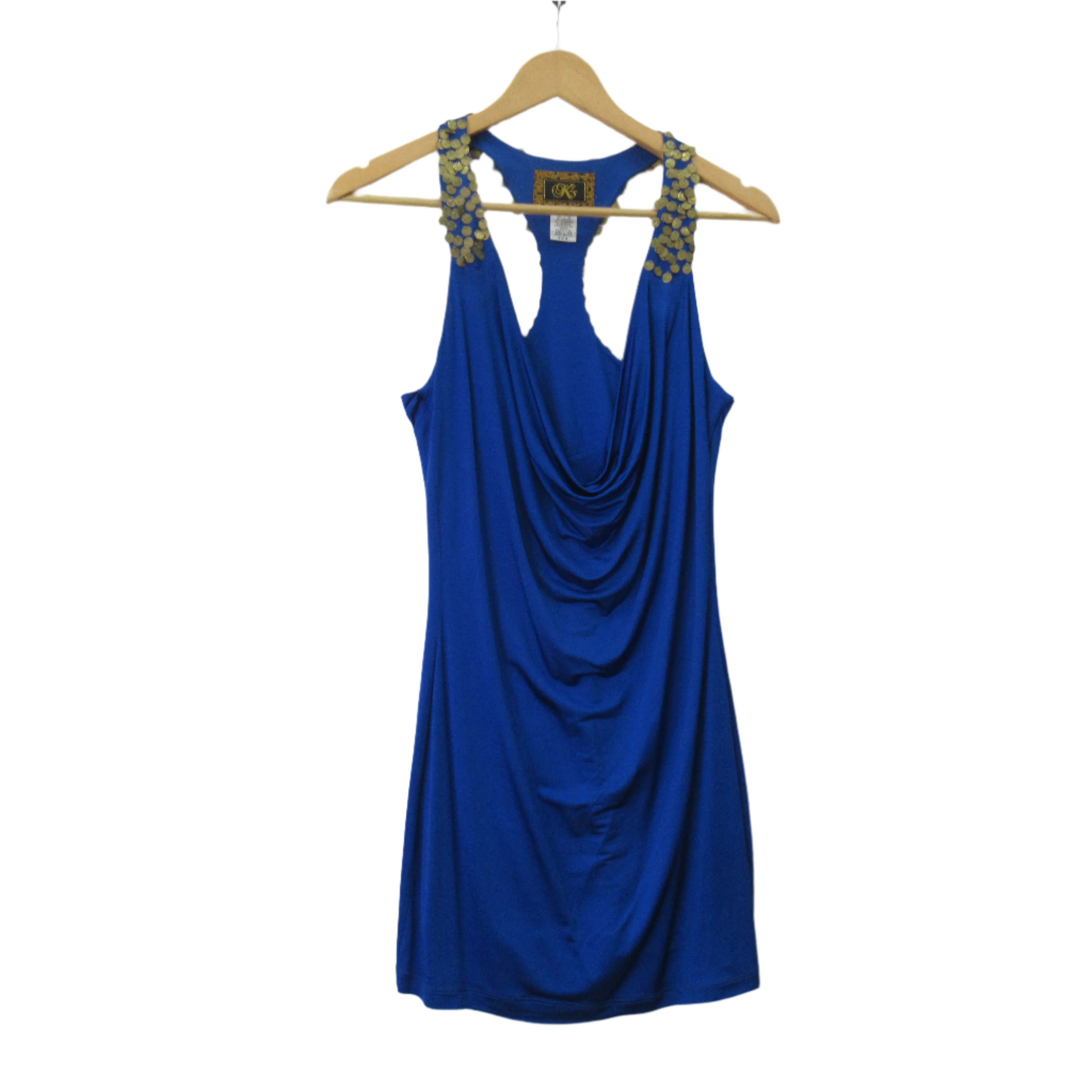 KLS Mini Dress Small Blue Gold Coin Womenswear | Pre-loved