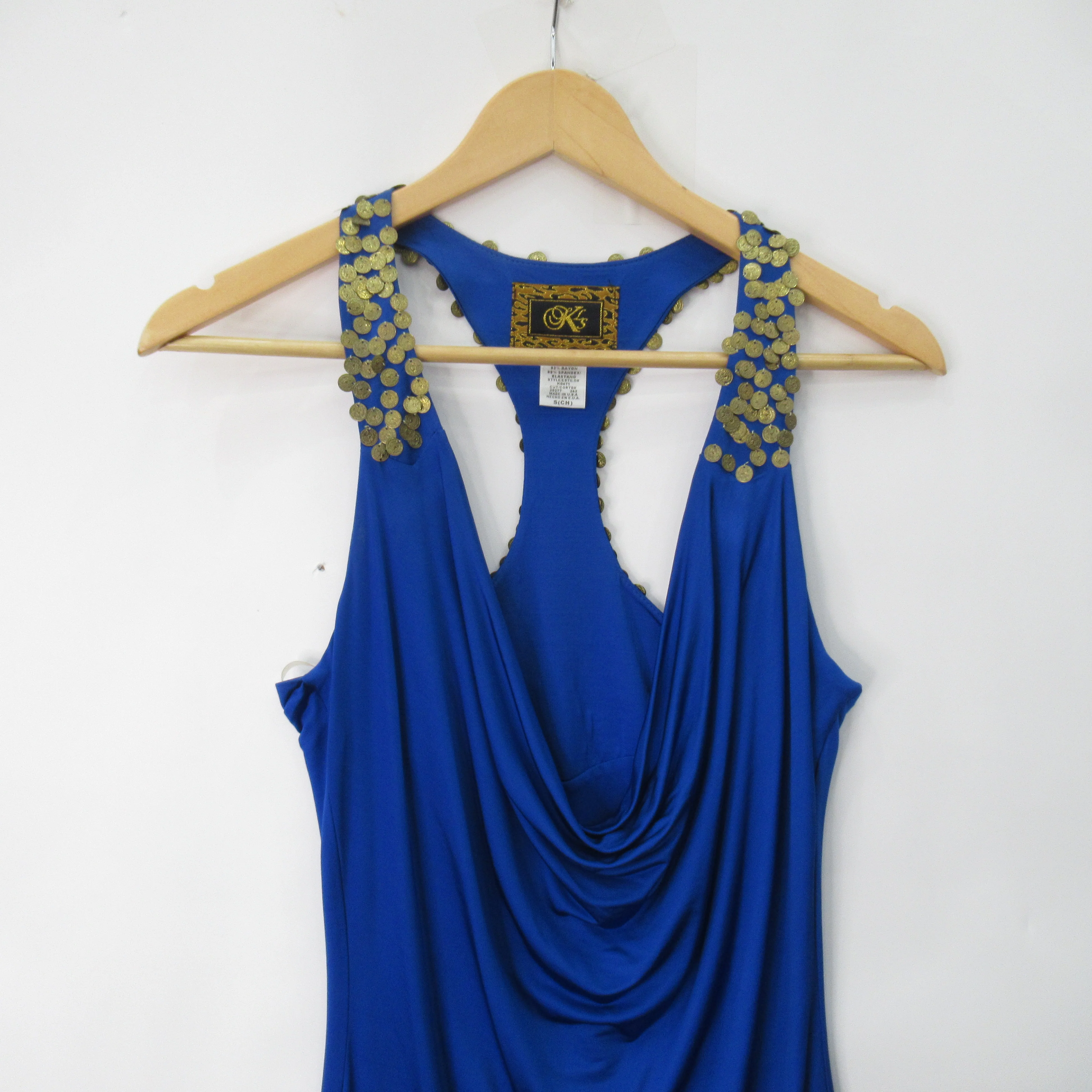 KLS Mini Dress Small Blue Gold Coin Womenswear | Pre-loved - Image 2