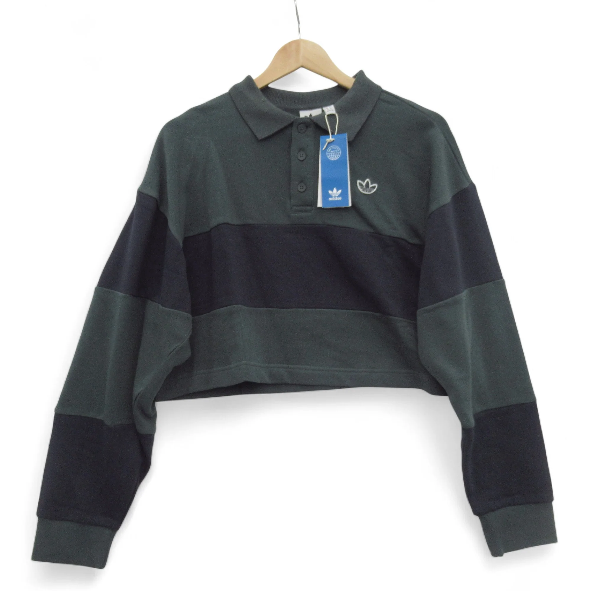 Women's Adidas Rugby Crew Crop Polo Top UK12 Green/Navy | Pre-loved