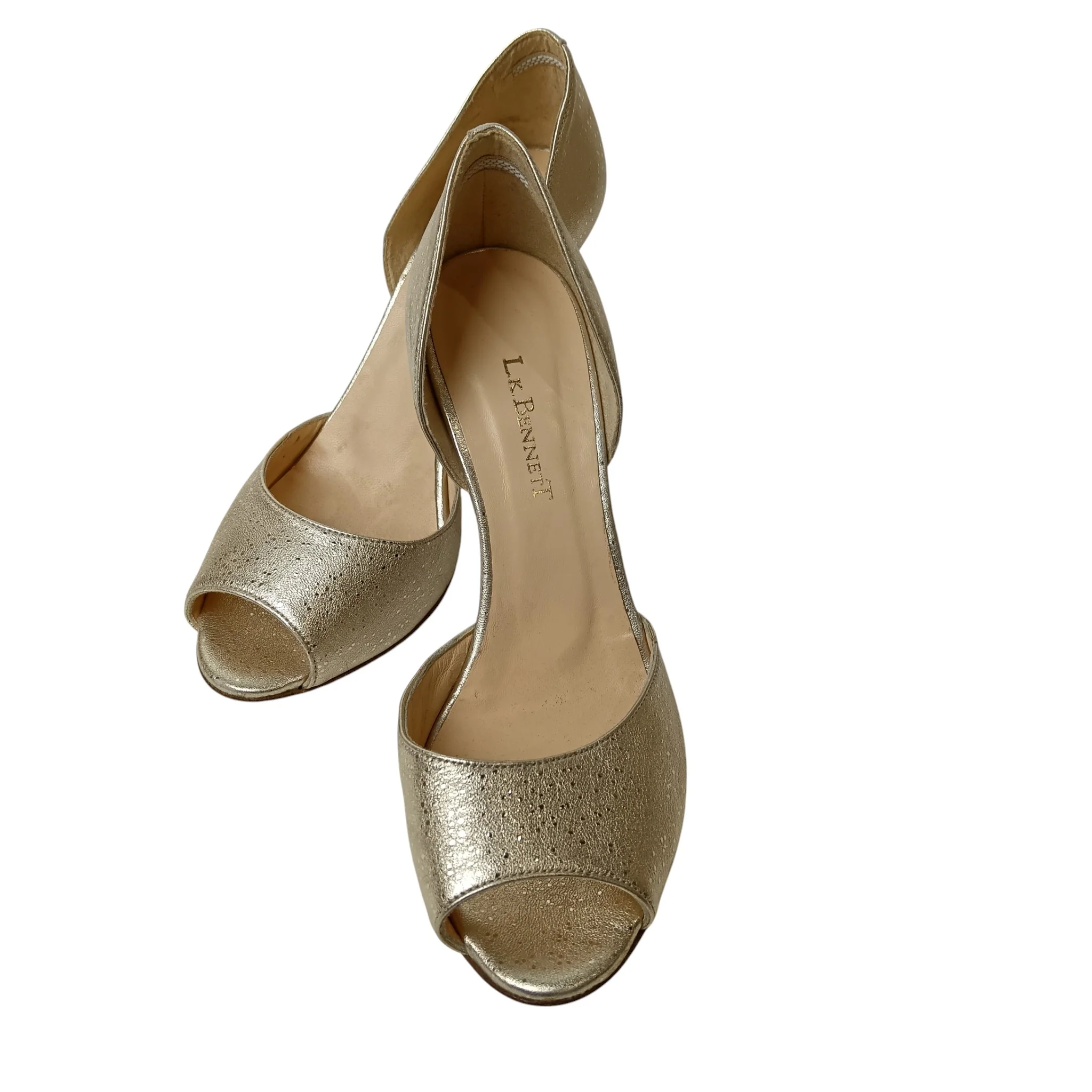 L. K. Bennett  Ladies All Leather Gold Heeled Peep Toe Shoes UK 5 - Womenswear | Preloved