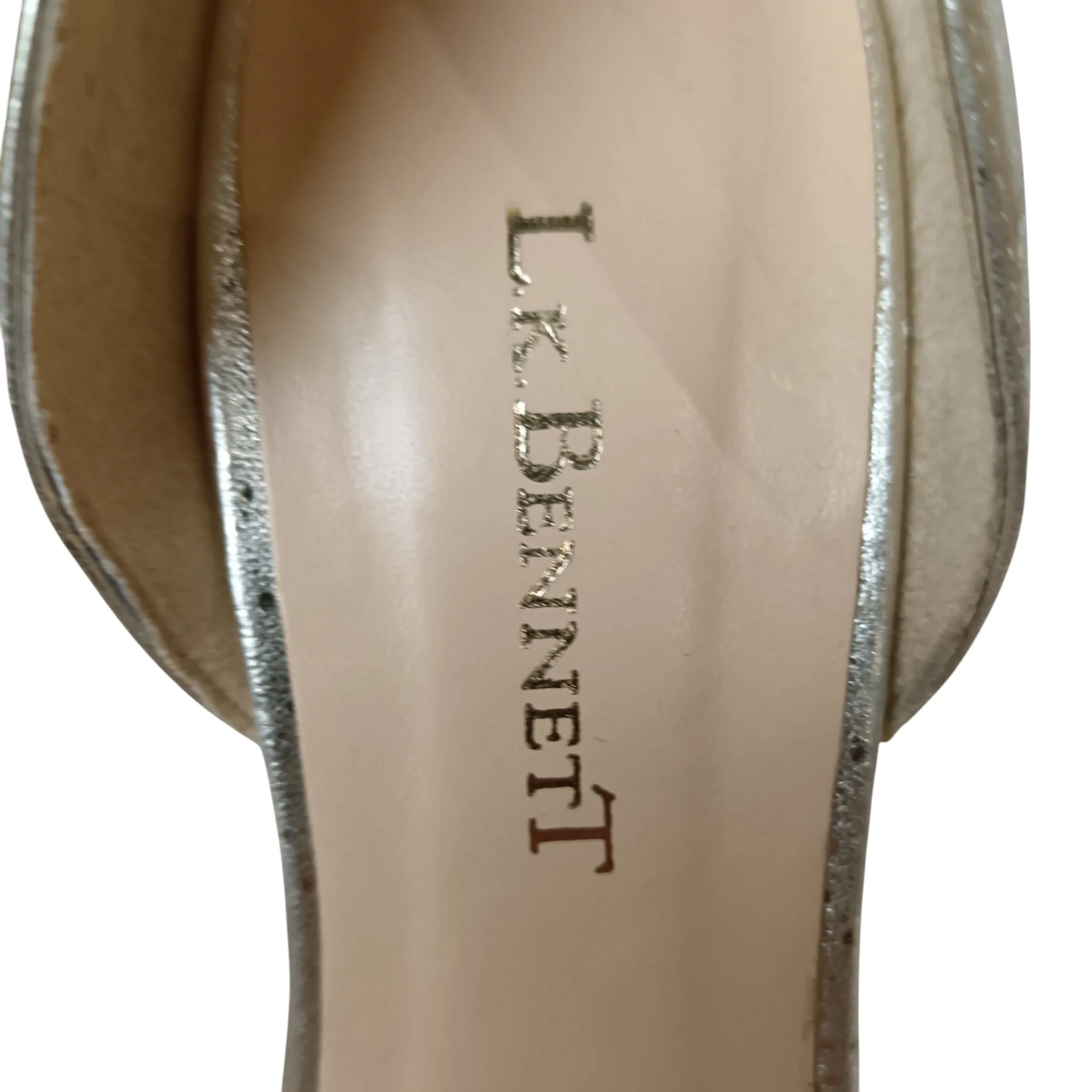 L. K. Bennett  Ladies All Leather Gold Heeled Peep Toe Shoes UK 5 - Womenswear | Preloved - Image 3