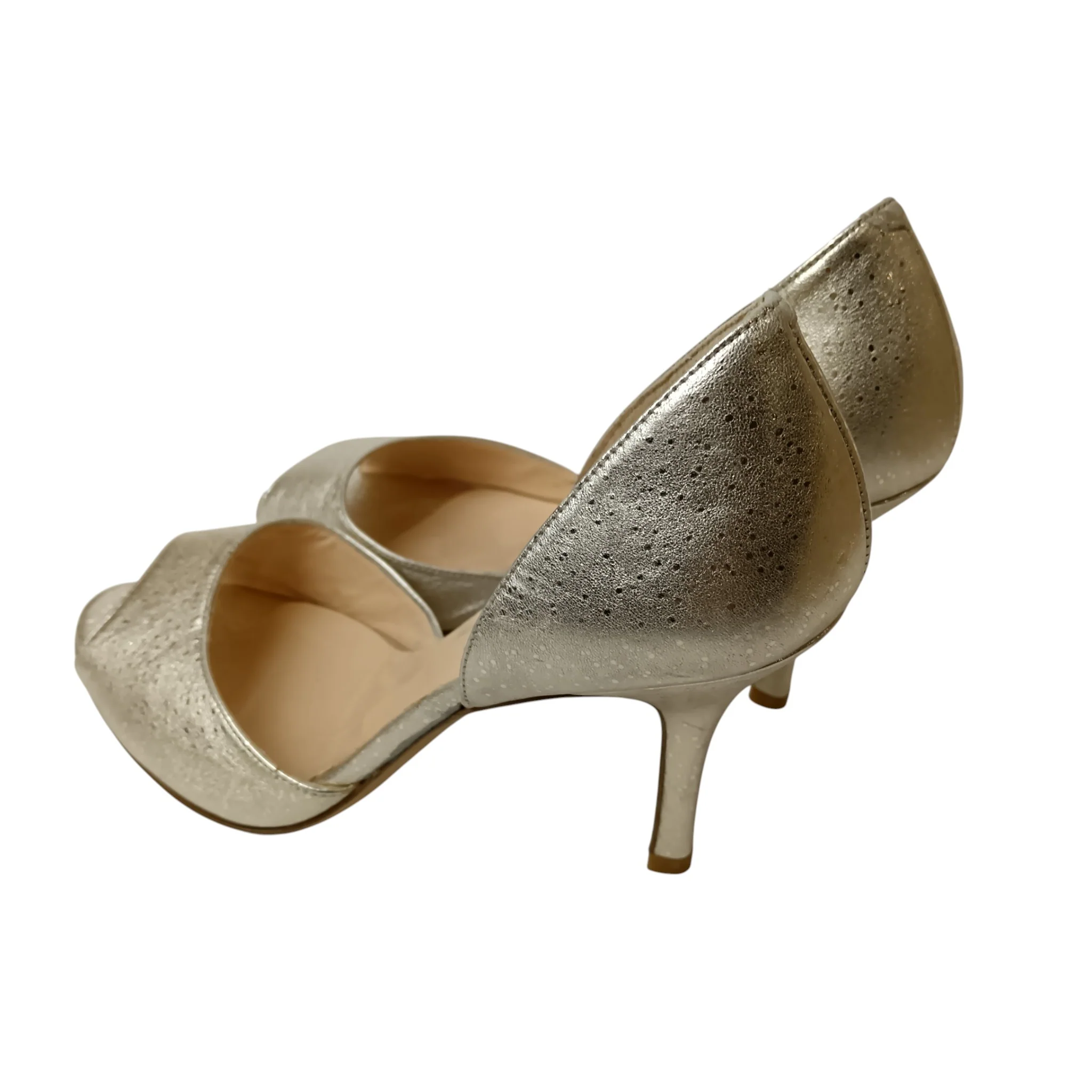 L. K. Bennett  Ladies All Leather Gold Heeled Peep Toe Shoes UK 5 - Womenswear | Preloved - Image 4