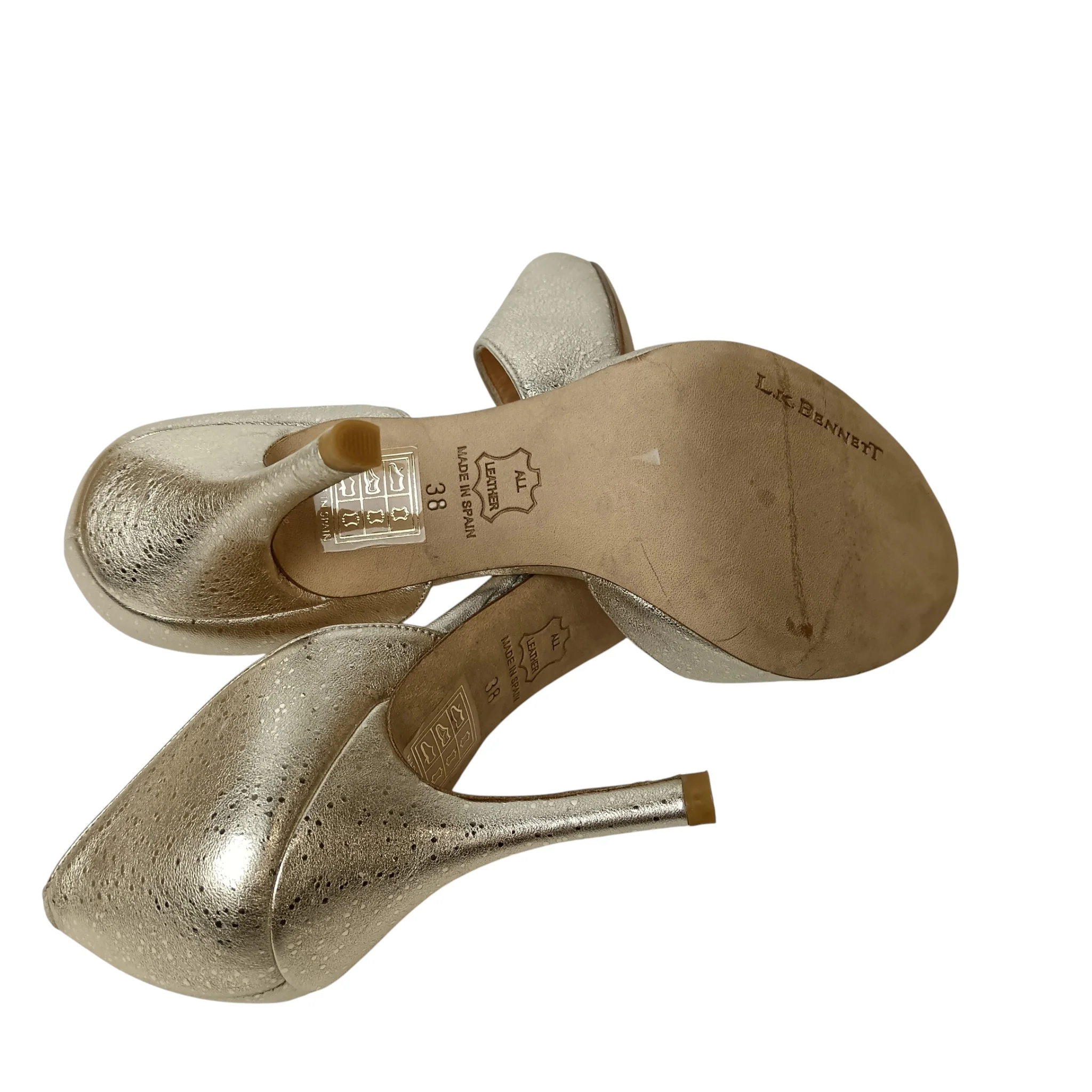 L. K. Bennett  Ladies All Leather Gold Heeled Peep Toe Shoes UK 5 - Womenswear | Preloved - Image 5
