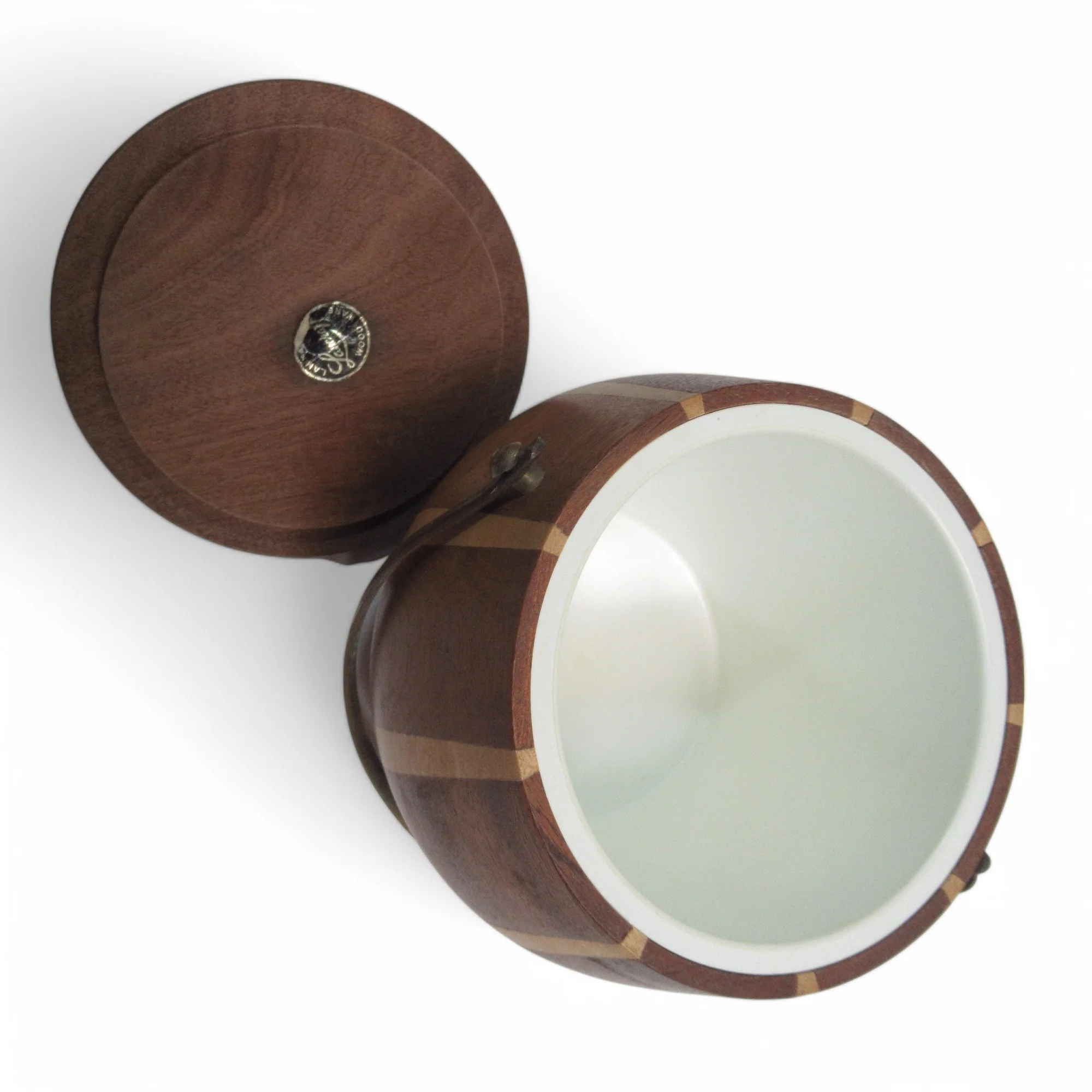 Lancraft Laminated Brown Woodware Ice Bucket Handled | Preloved - Image 2