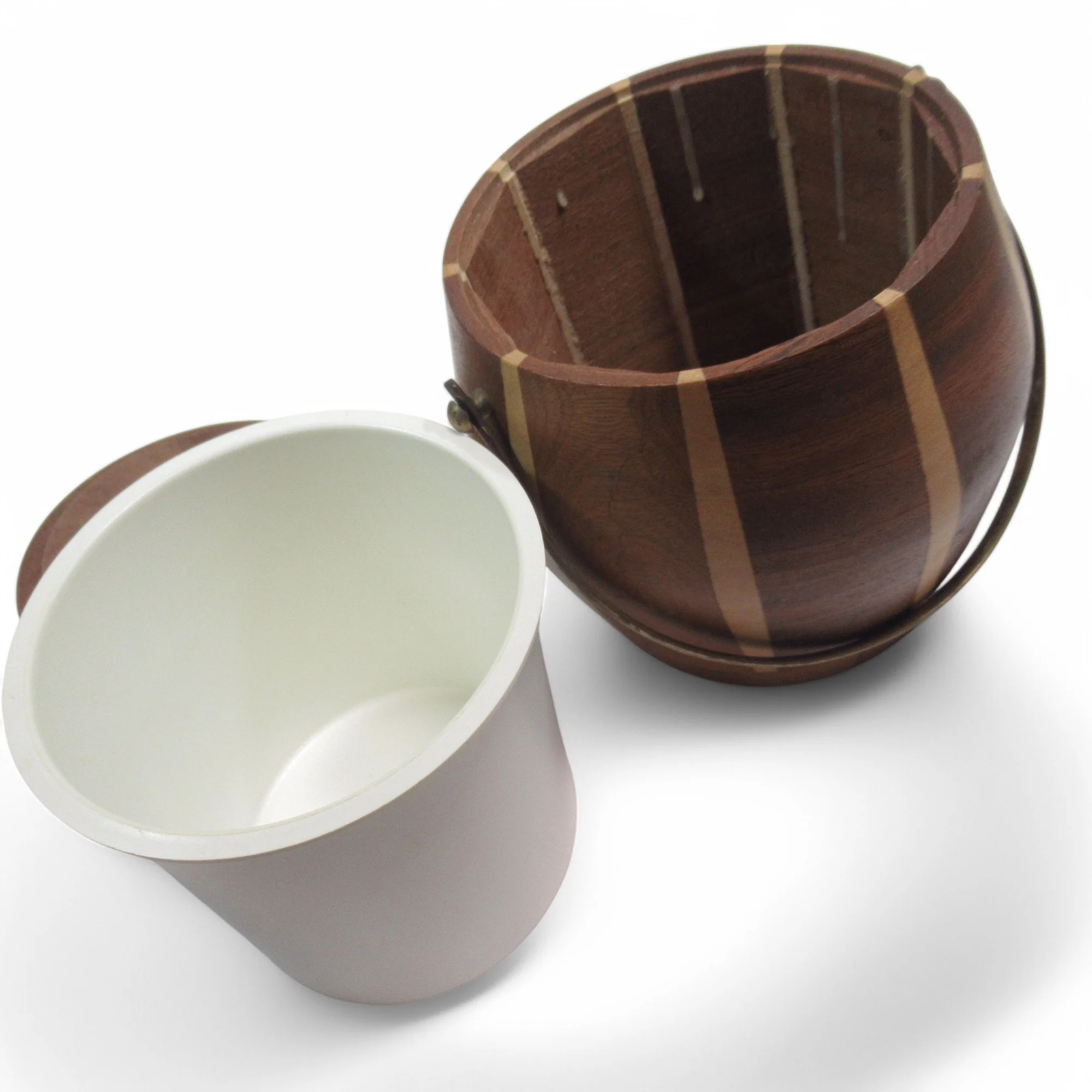 Lancraft Laminated Brown Woodware Ice Bucket Handled | Preloved - Image 3