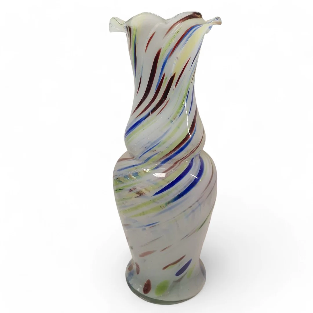 Large Glass Vase Murano-Style Swirl Pattern 36cm Decorative | Preloved - Image 3