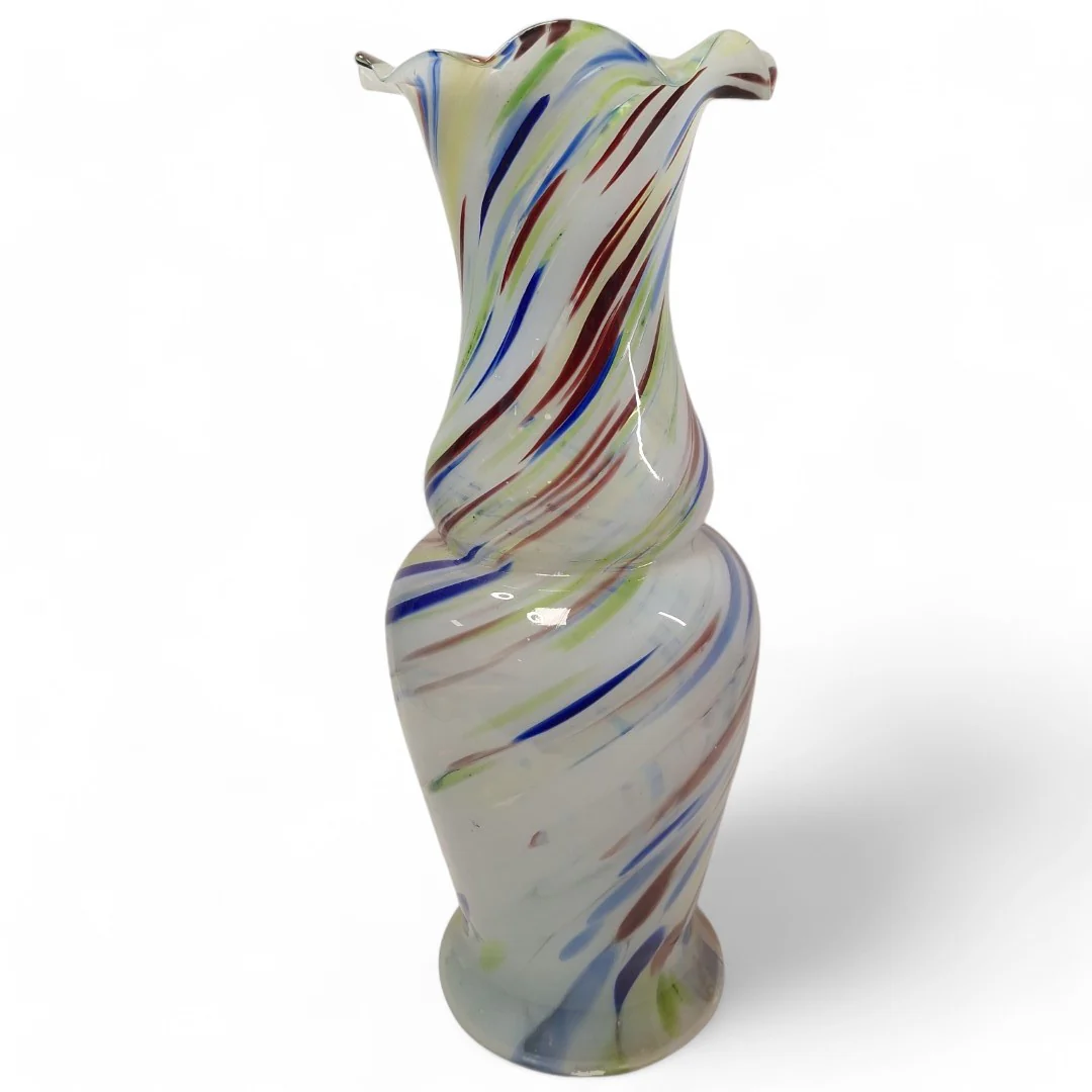 Large Glass Vase Murano-Style Swirl Pattern 36cm Decorative | Preloved - Image 4