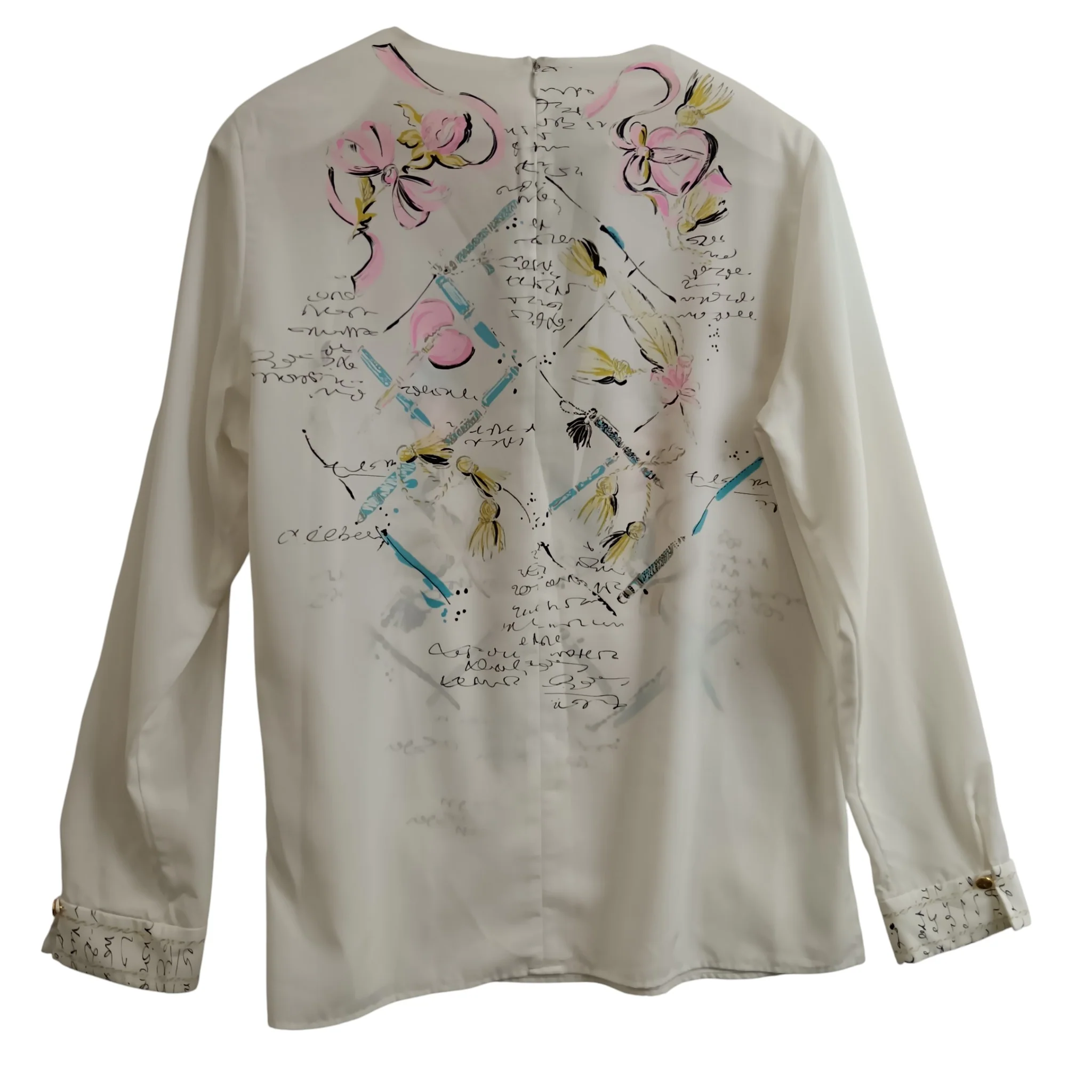 Louis Feraud White Sleeved Ladies White Botanical Print  Blouse UK 14 -Womenswear | Pre-loved - Image 2