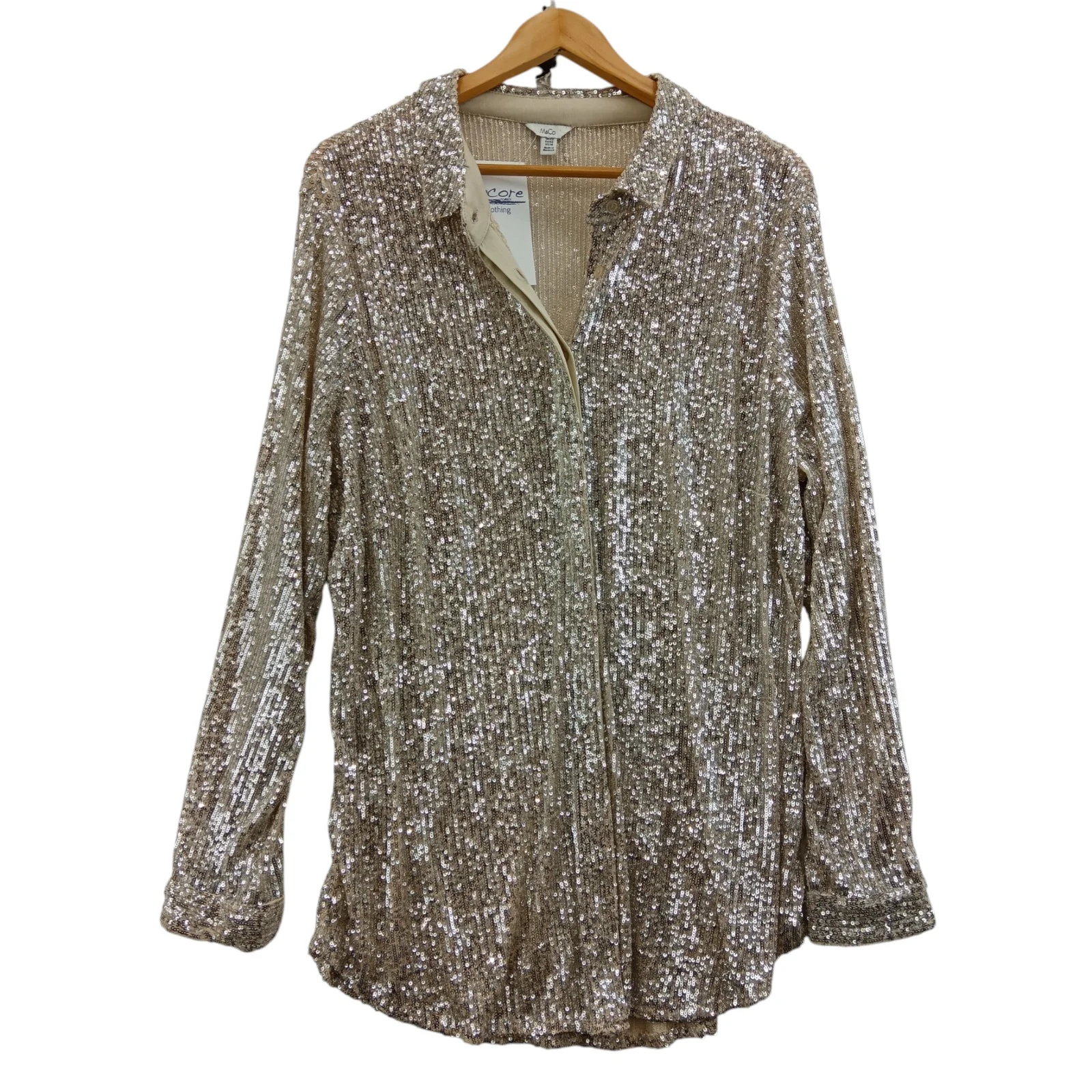 M&Co Beige With Silver Sequins Blouse UK 22 Womenswear | Pre-loved