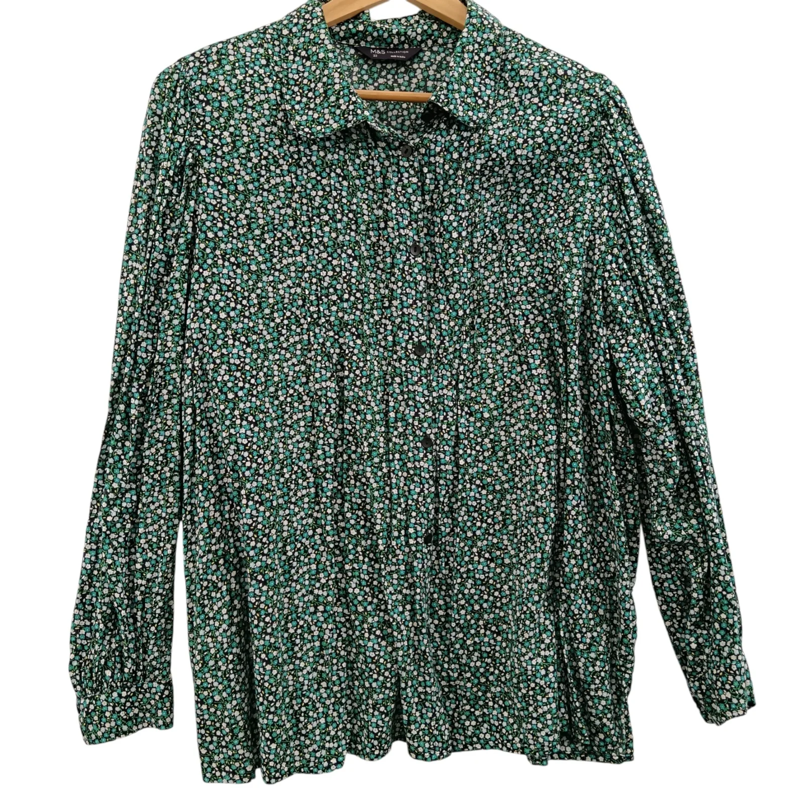 M&S Green & White Floral Lightweight Women's Shirt UK 22 Womenswear | Pre-loved