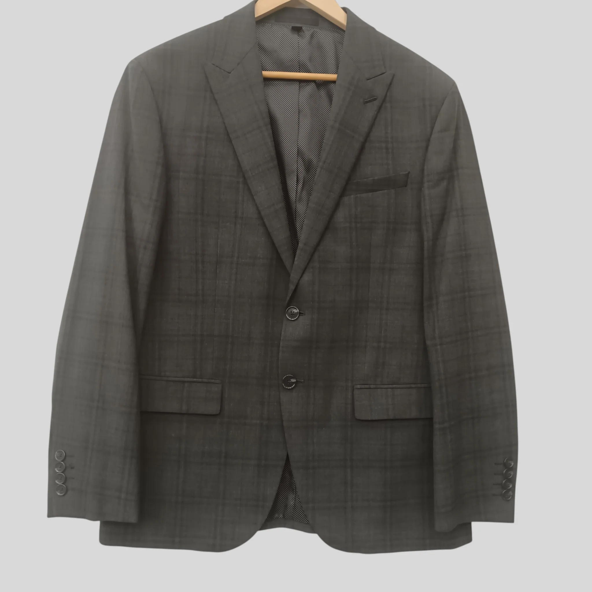 M&S Men's 2 Pieces Tailored Suit Grey Checker Wool Mix 40" Short - Menswear | Pre-loved - Image 3