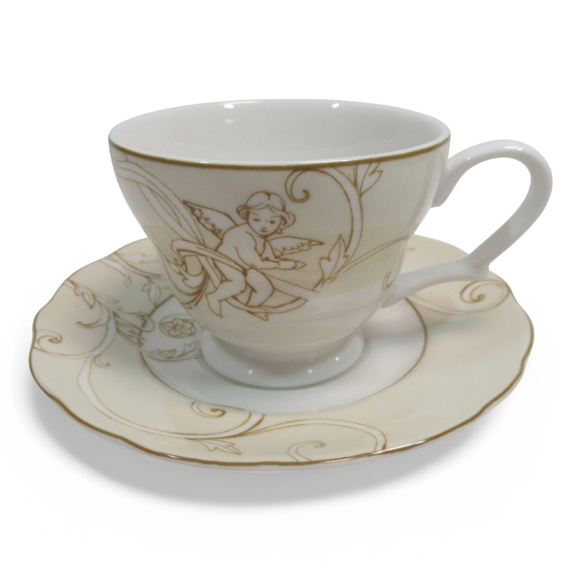 Maisons du Monde 6 Teacups & Saucers Angel Design Porcelain | Preloved - Image 2