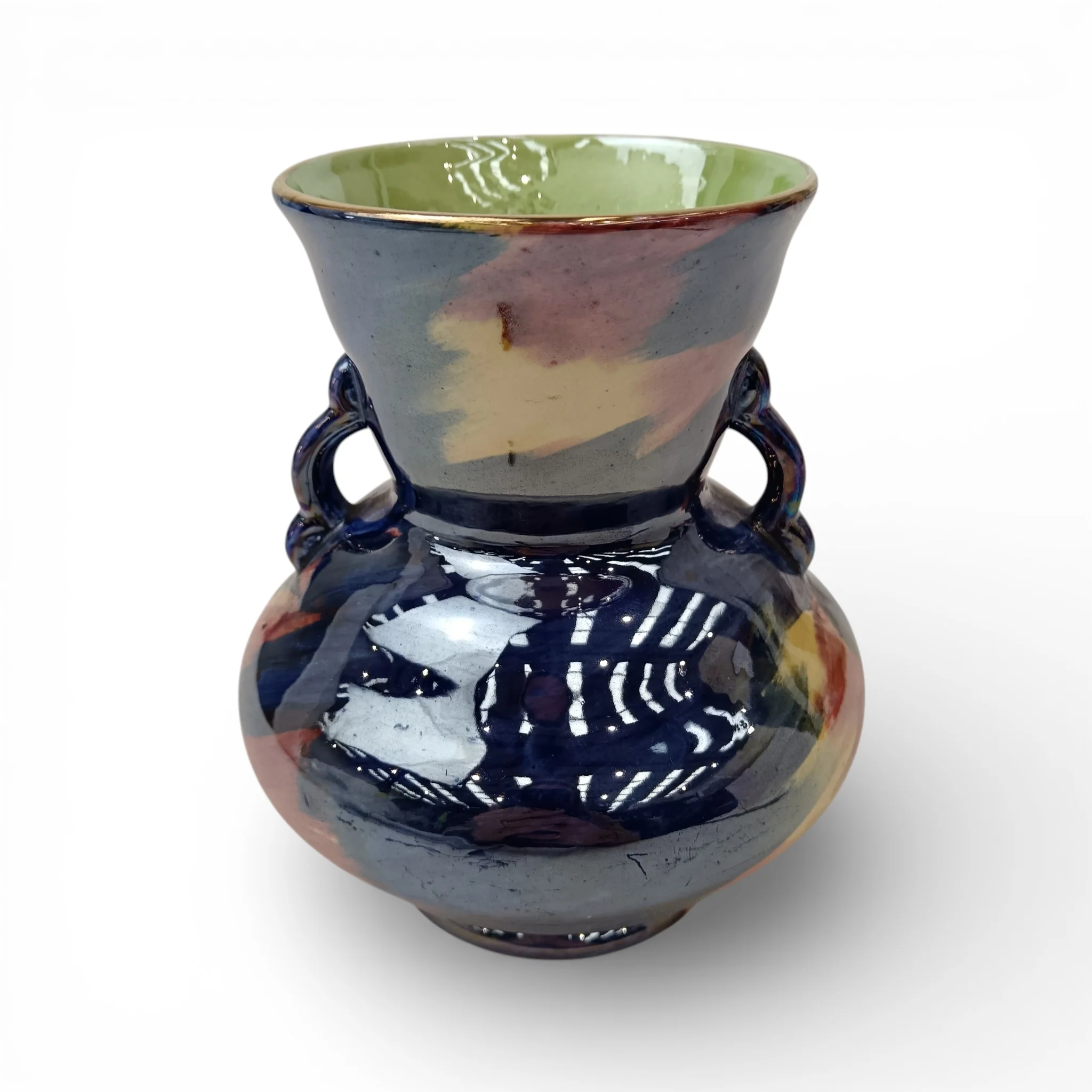 Maling Lustre Ware Vase Multicoloured Ceramic 16cm | Pre-loved - Image 3
