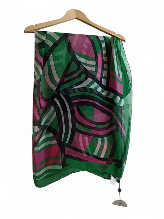 Marie Mero 100% Silk Squared Scarf Green and Pink - Tags On - Womenswear | Pre-loved - Image 2