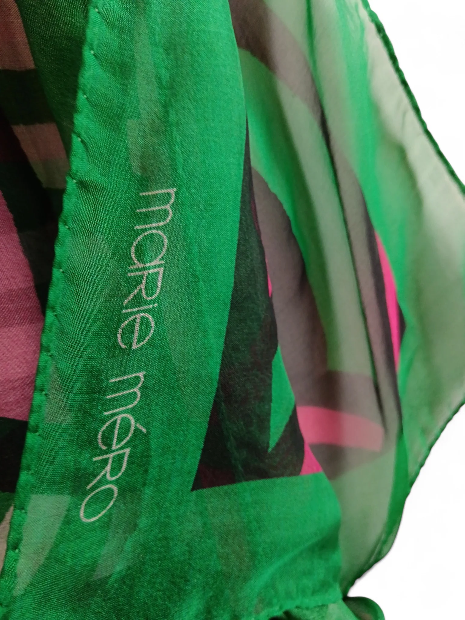 Marie Mero 100% Silk Squared Scarf Green and Pink - Tags On - Womenswear | Pre-loved - Image 5