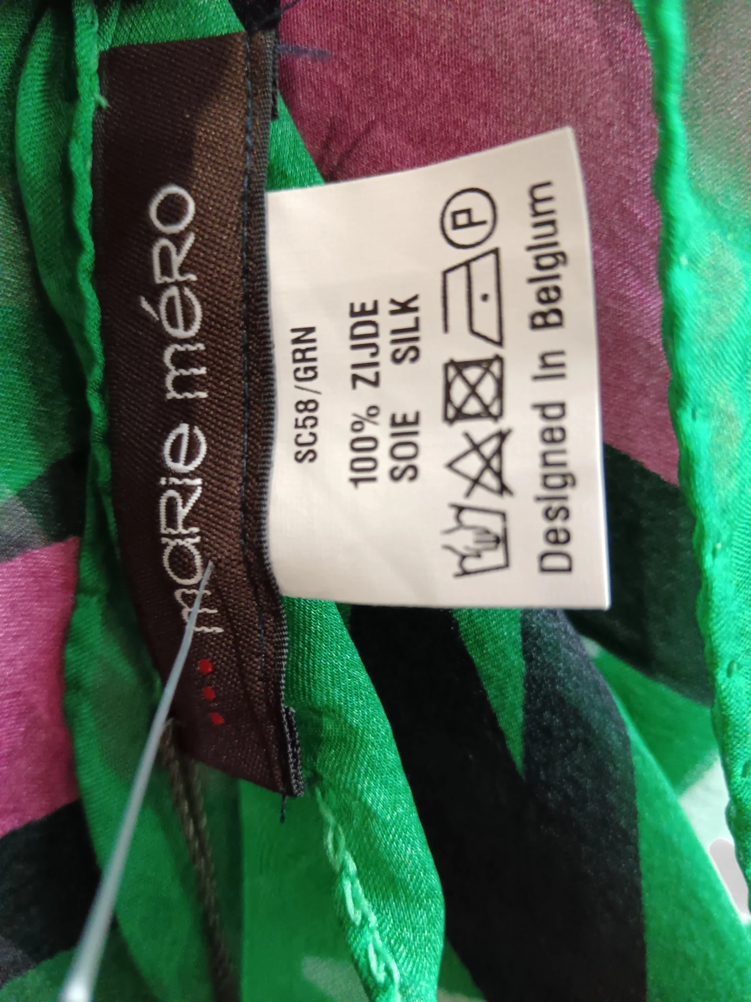 Marie Mero 100% Silk Squared Scarf Green and Pink - Tags On - Womenswear | Pre-loved - Image 6