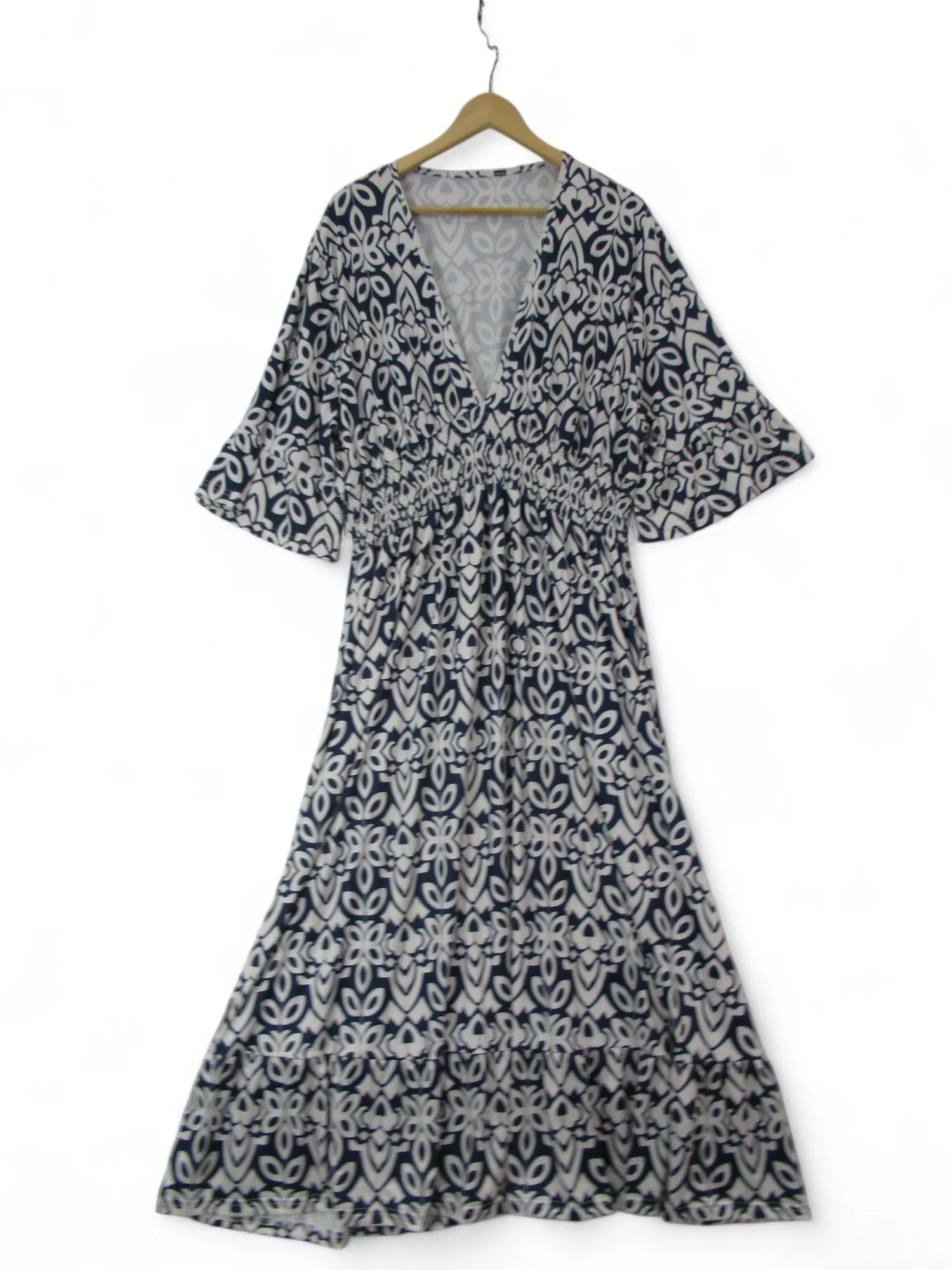Maxi Dress Navy White Dress 5XL Geometric Womenswear | Pre-loved