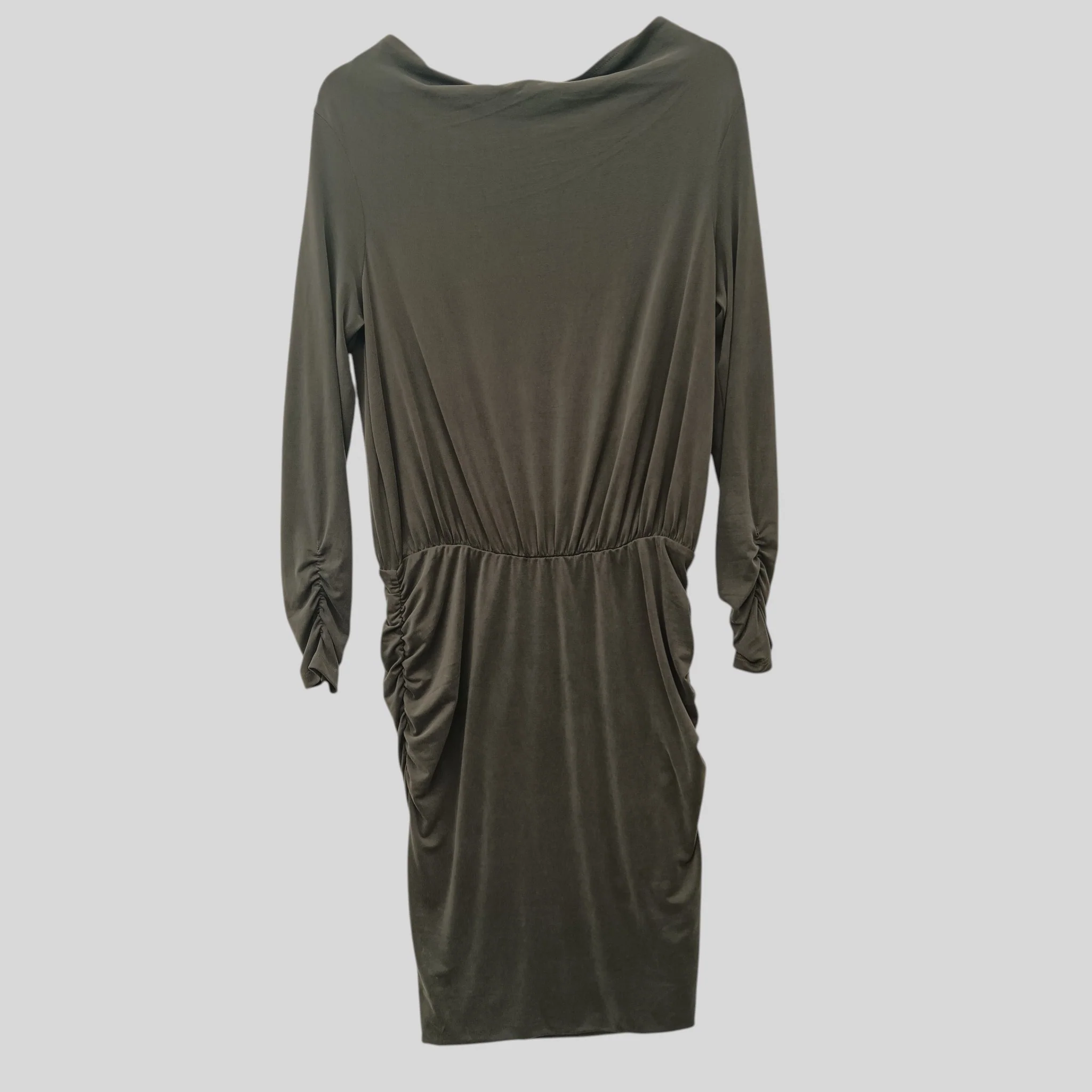 Mint Velvet Dark Khaki Green Ruched Side Ladies Jersey Dress UK 12 - Tags On - Womenswear | Pre-loved